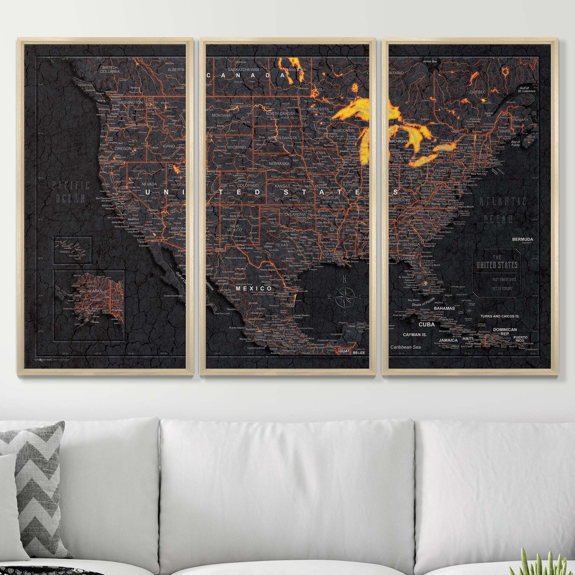 Push Pin USA Map Pin Board - Obsidian Inferno - Pins Included! - Wander Together Outfitters