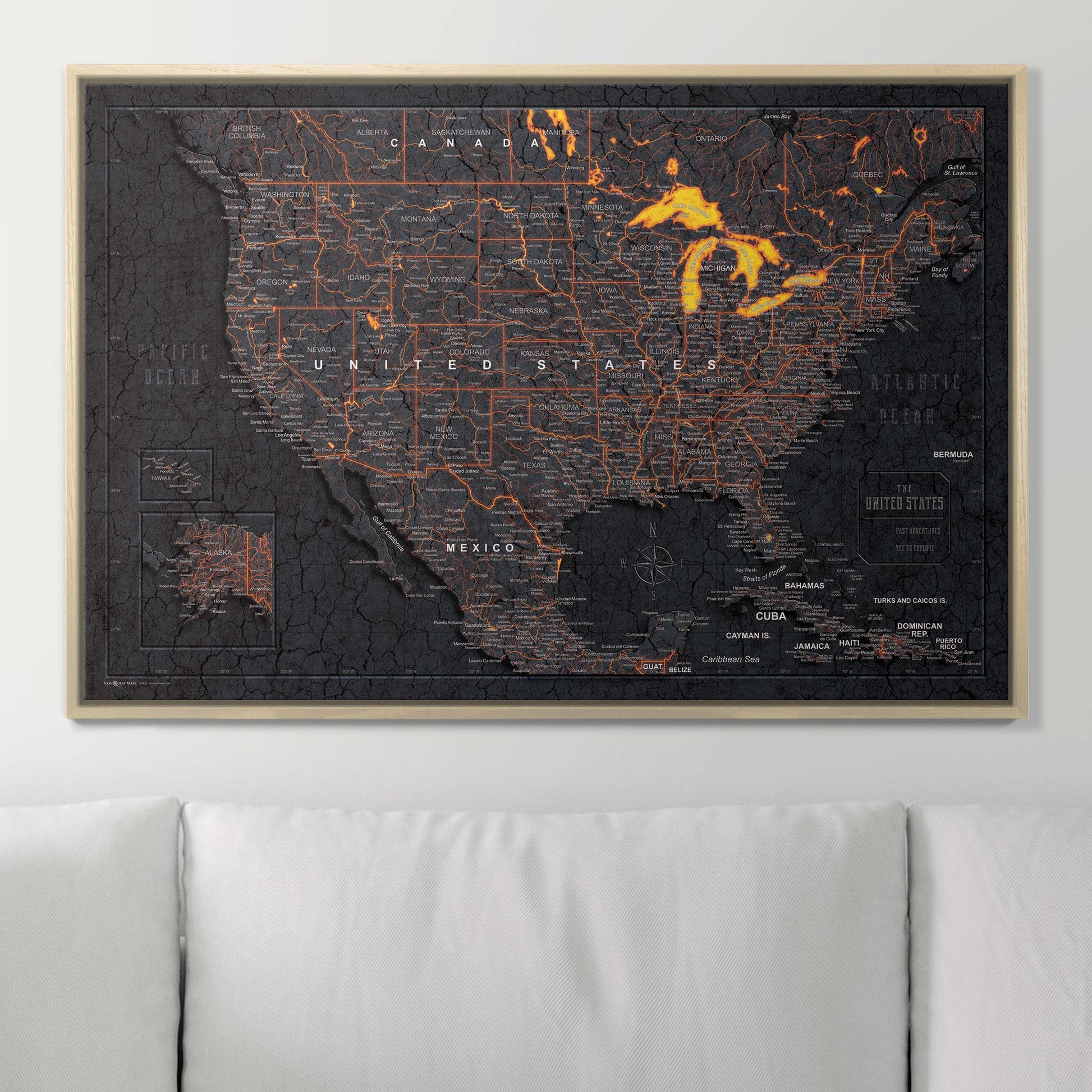 Push Pin USA Map Pin Board - Obsidian Inferno - Pins Included! - Wander Together Outfitters