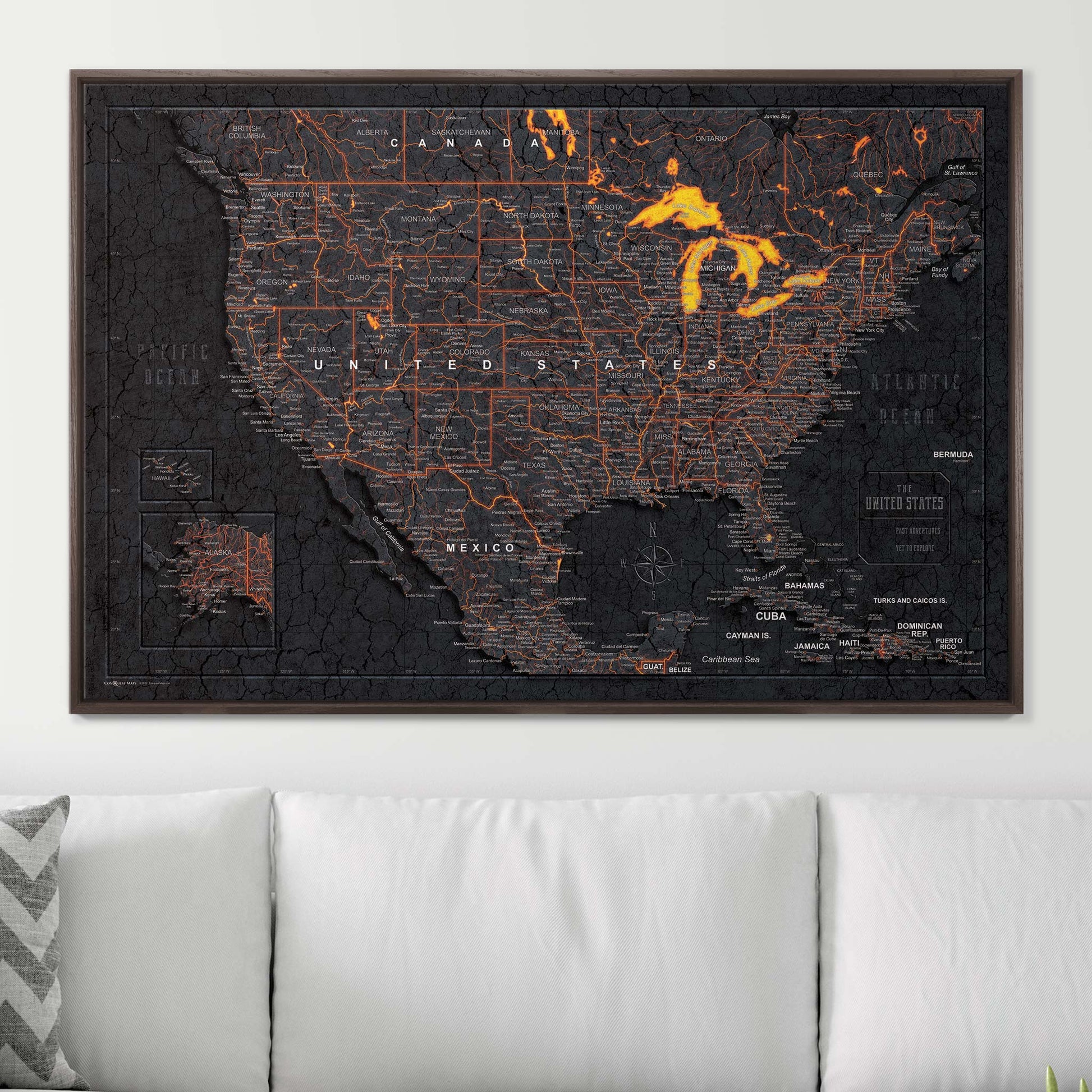 Push Pin USA Map Pin Board - Obsidian Inferno - Pins Included! - Wander Together Outfitters