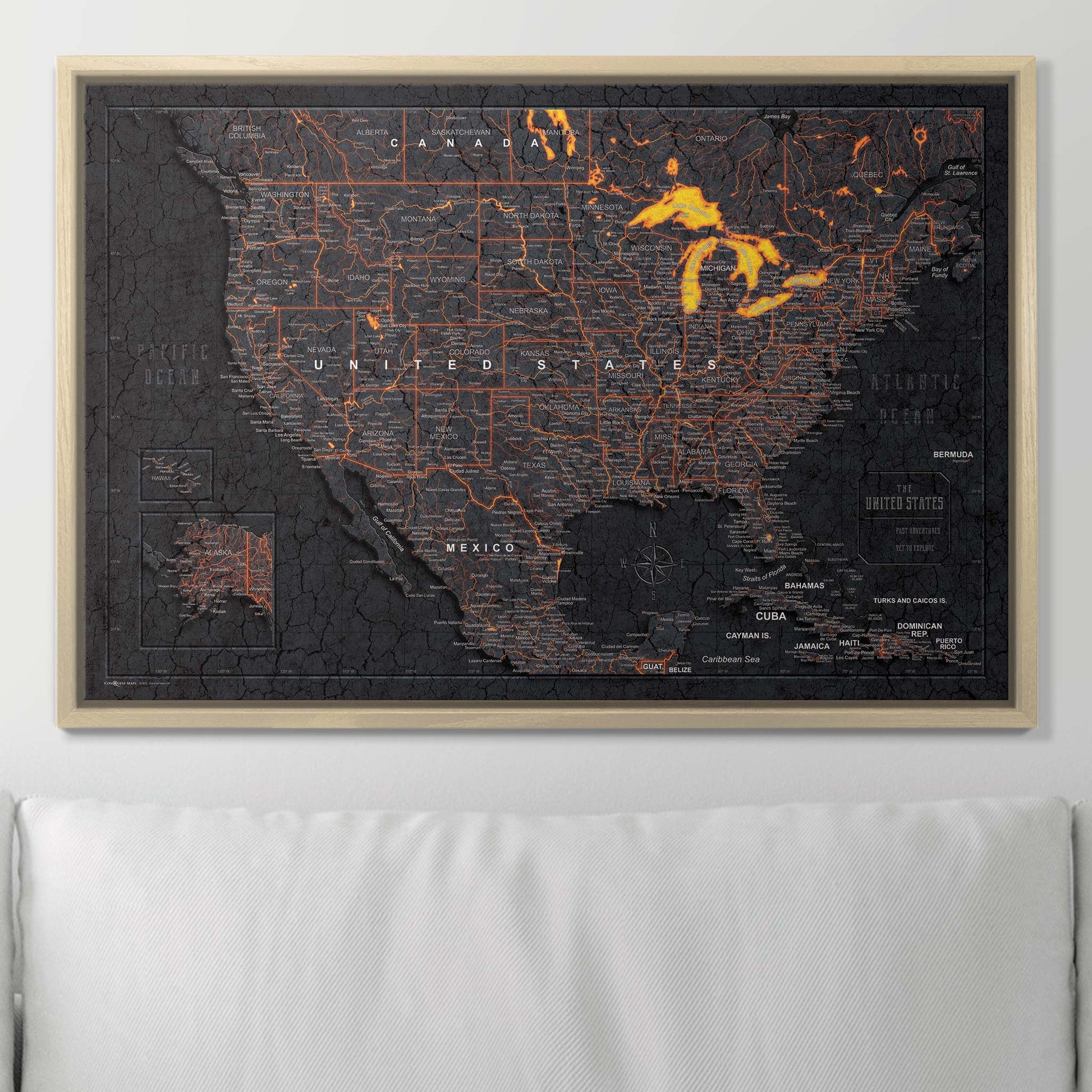 Push Pin USA Map Pin Board - Obsidian Inferno - Pins Included! - Wander Together Outfitters