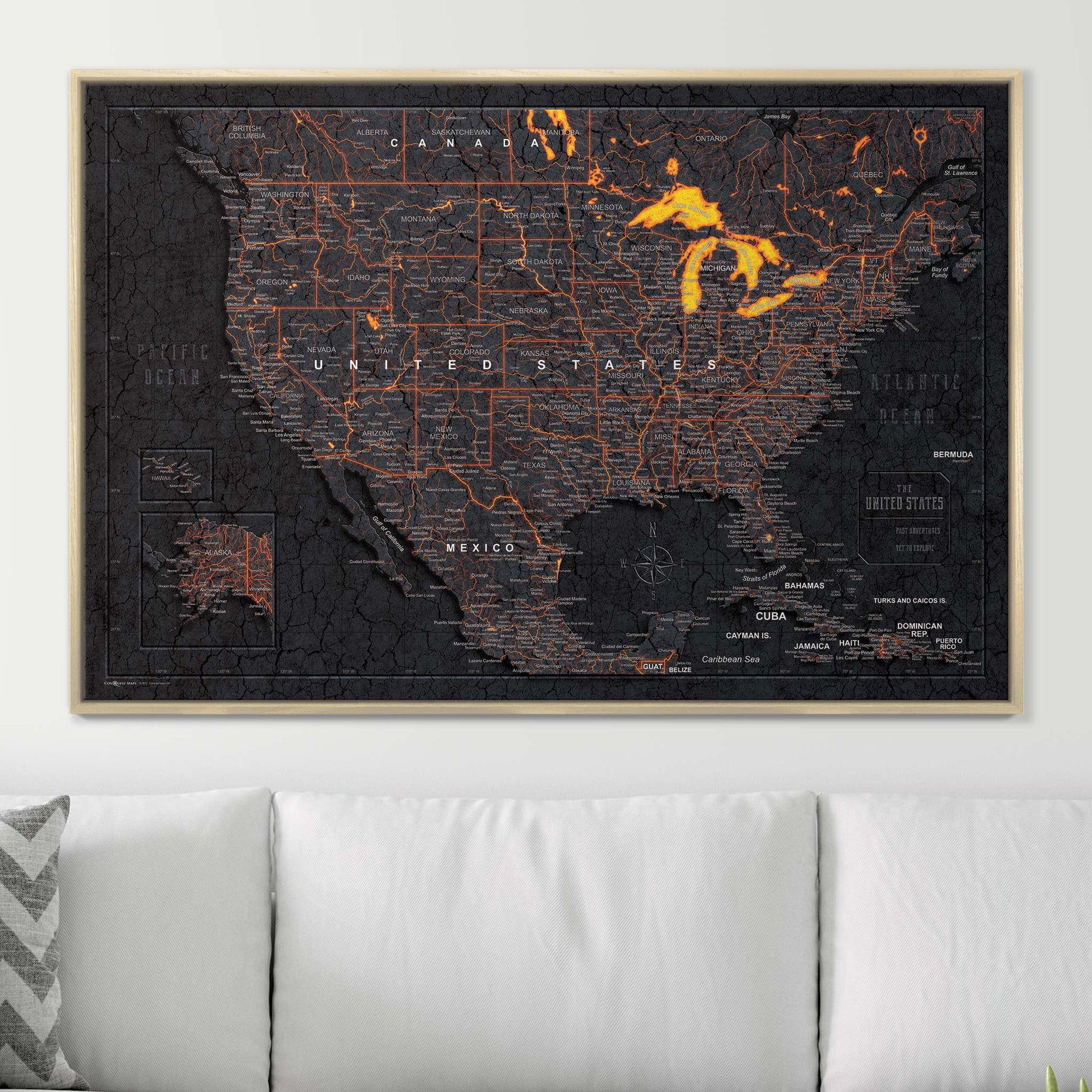 Push Pin USA Map Pin Board - Obsidian Inferno - Pins Included! - Wander Together Outfitters