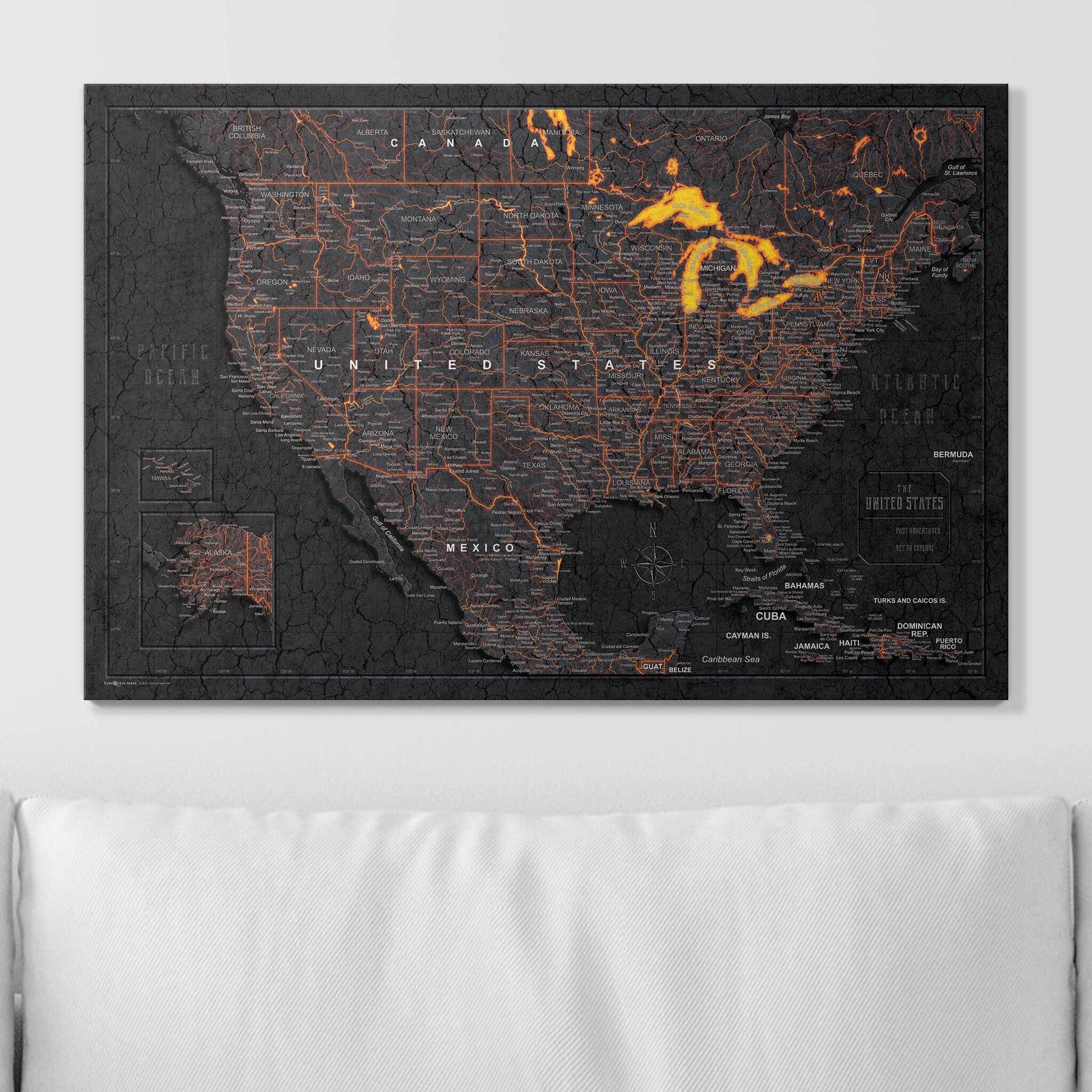 Push Pin USA Map Pin Board - Obsidian Inferno - Pins Included! - Wander Together Outfitters