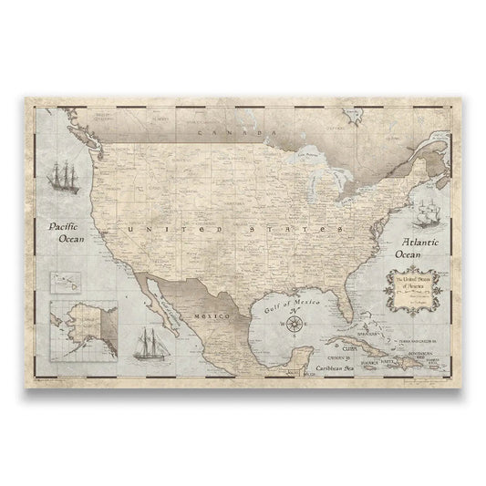 Push Pin USA Pin Board Map - Rustic Vintage - Pins Included! - Wander Together Outfitters