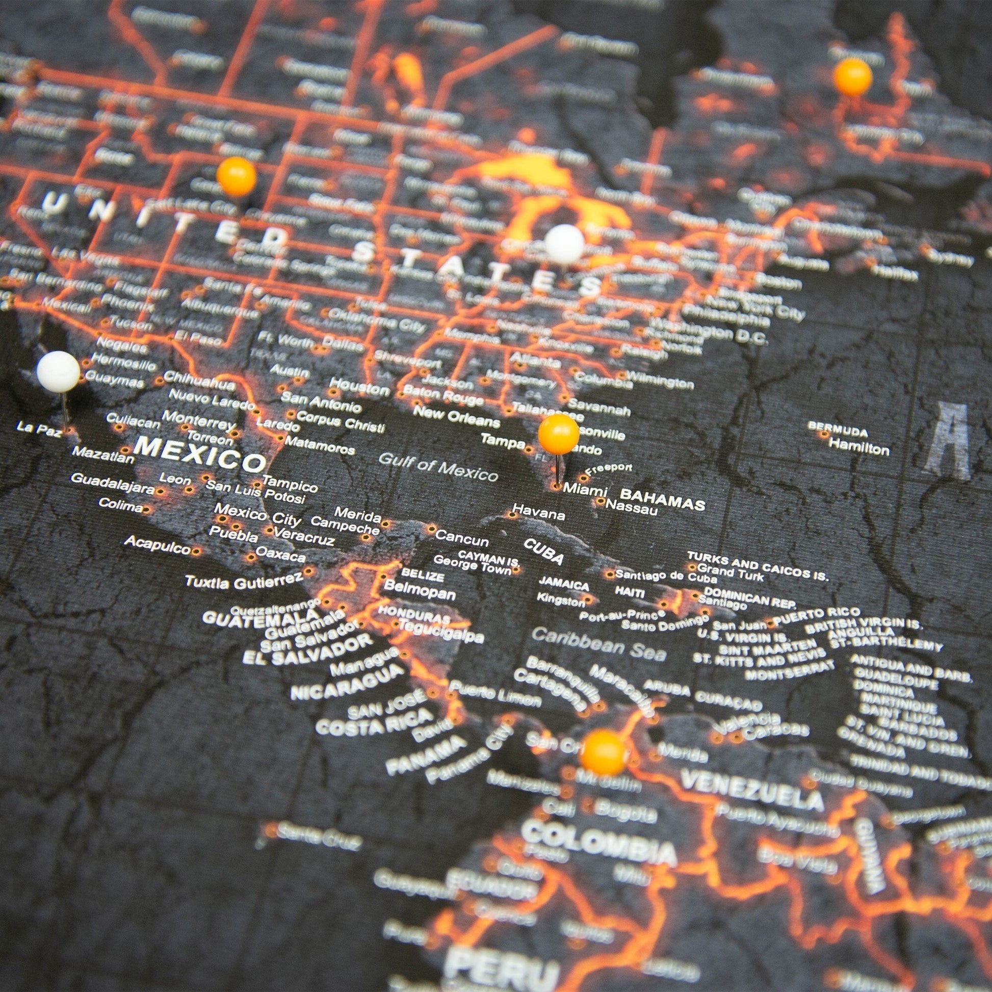 Push Pin World Map Pin Board - Obsidian Inferno - Pins Included! - Wander Together Outfitters