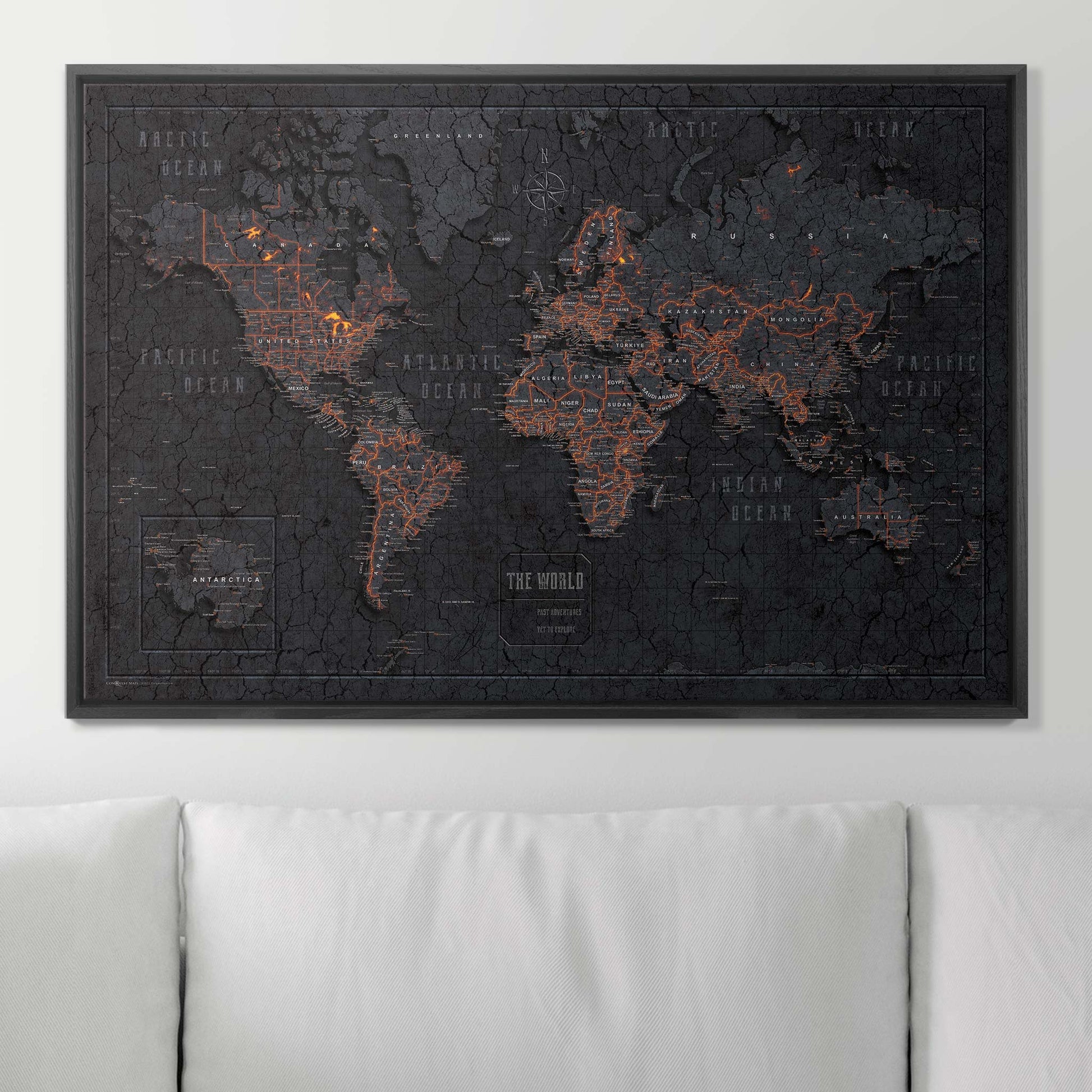 Push Pin World Map Pin Board - Obsidian Inferno - Pins Included! - Wander Together Outfitters