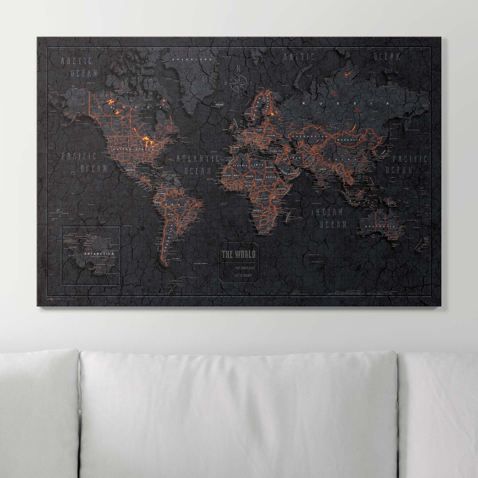 Push Pin World Map Pin Board - Obsidian Inferno - Pins Included! - Wander Together Outfitters