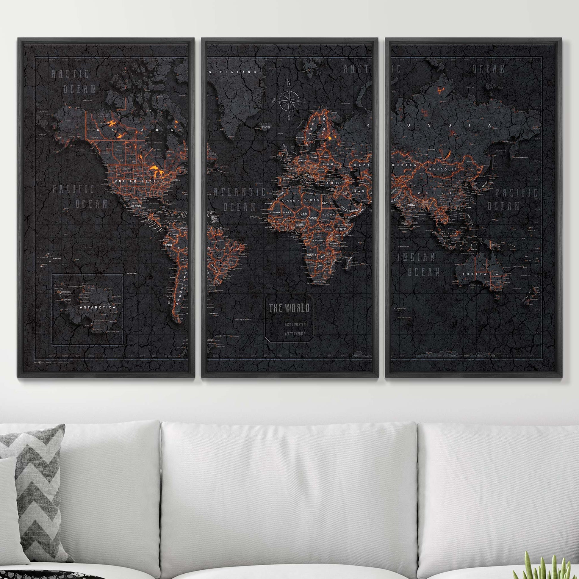 Push Pin World Map Pin Board - Obsidian Inferno - Pins Included! - Wander Together Outfitters