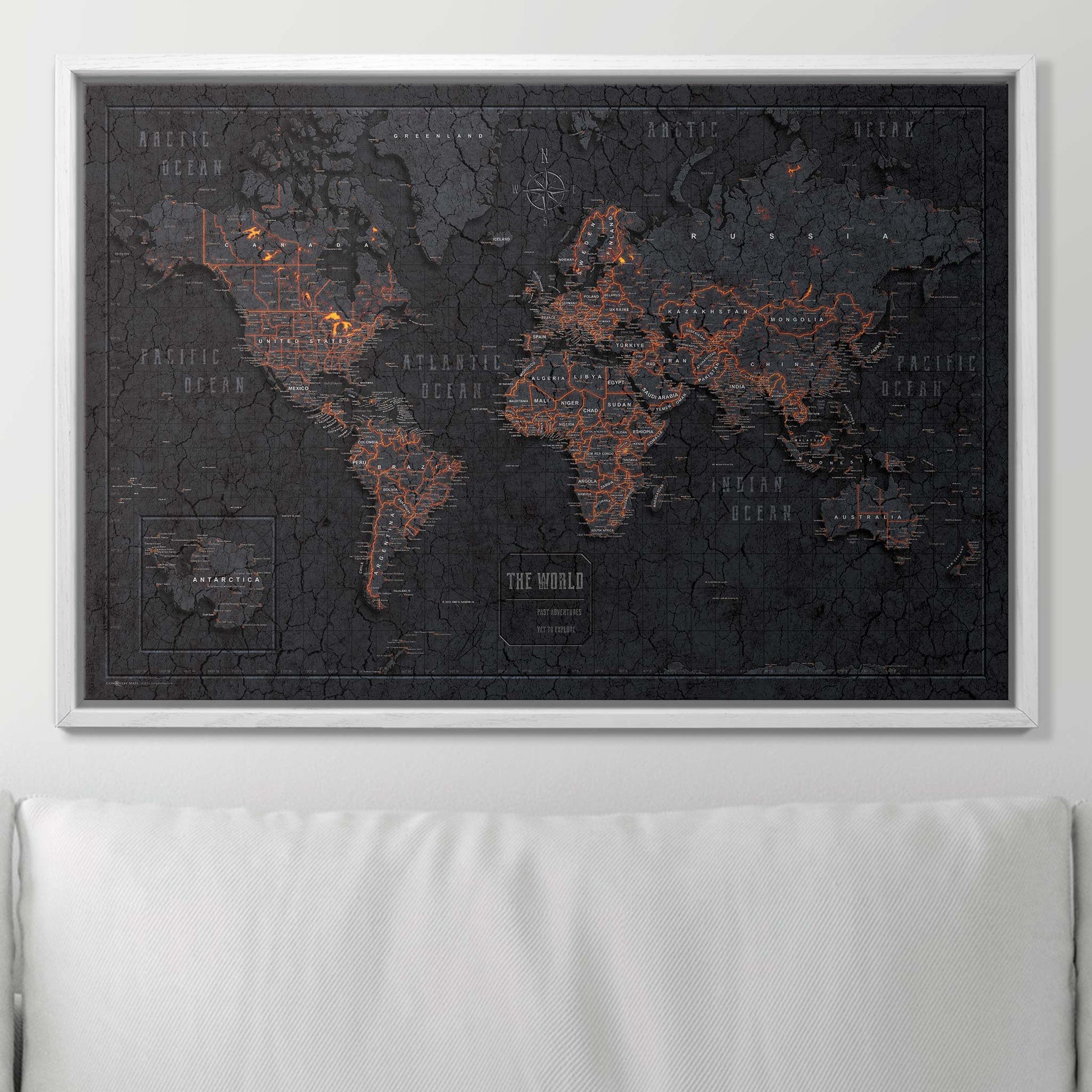 Push Pin World Map Pin Board - Obsidian Inferno - Pins Included! - Wander Together Outfitters