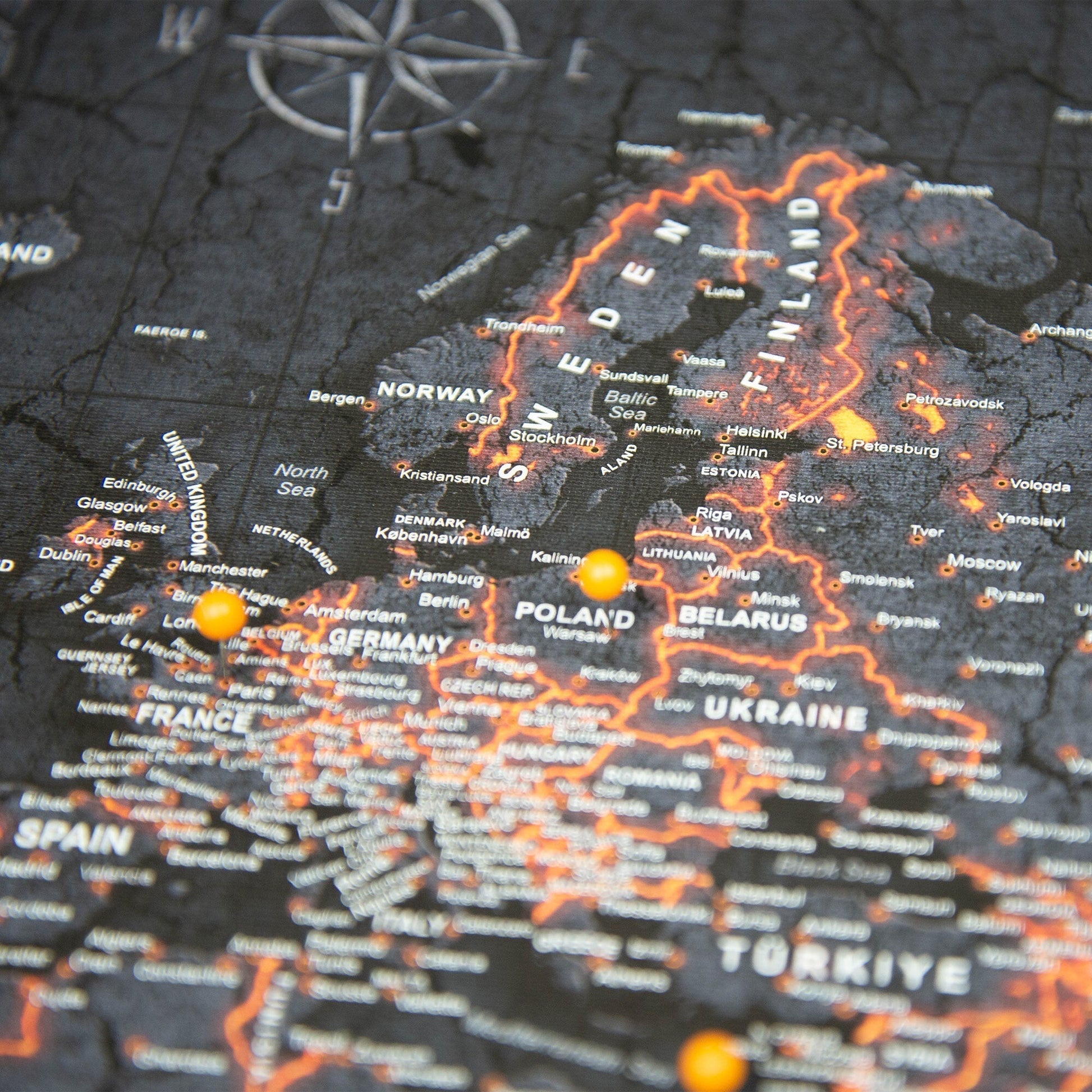 Push Pin World Map Pin Board - Obsidian Inferno - Pins Included! - Wander Together Outfitters