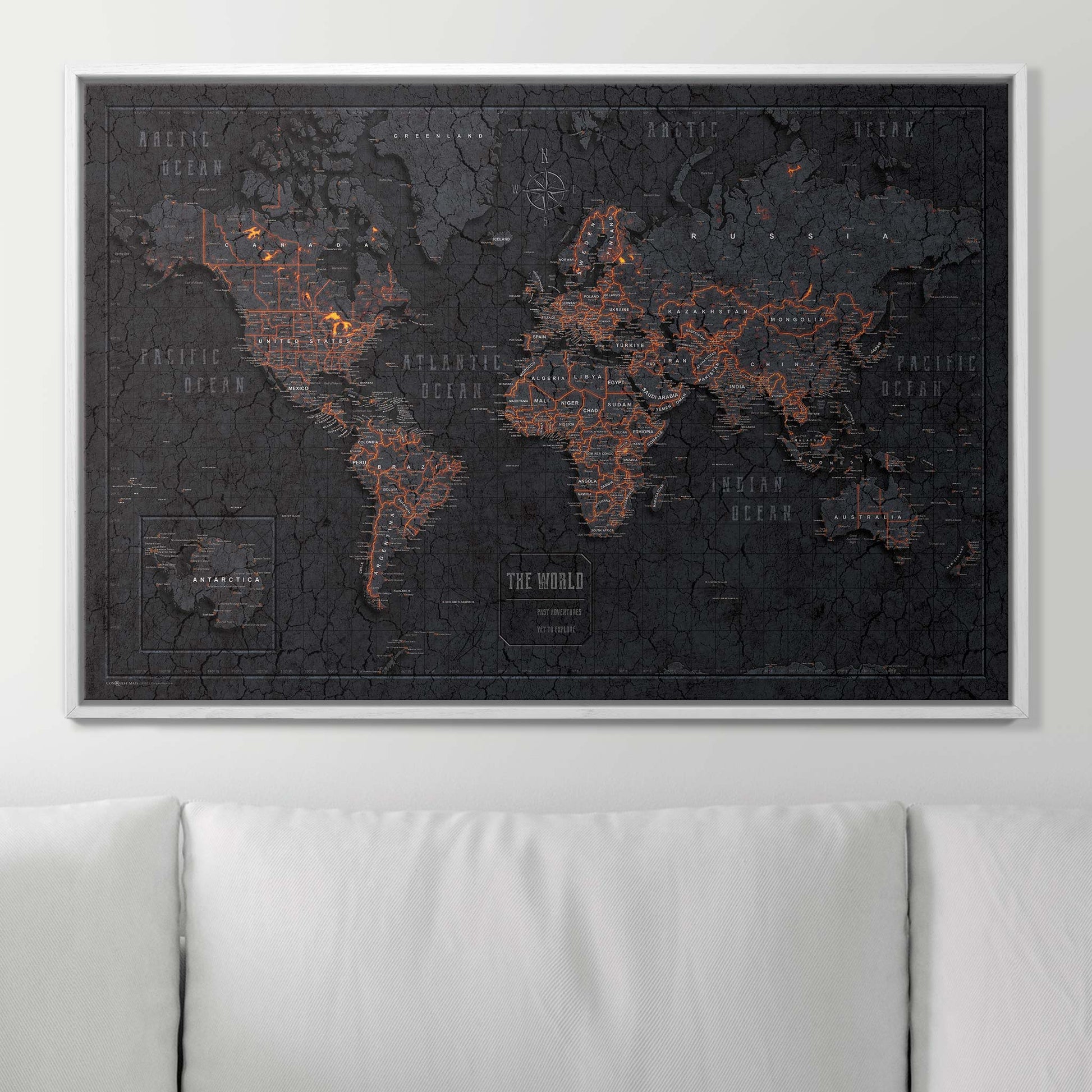 Push Pin World Map Pin Board - Obsidian Inferno - Pins Included! - Wander Together Outfitters