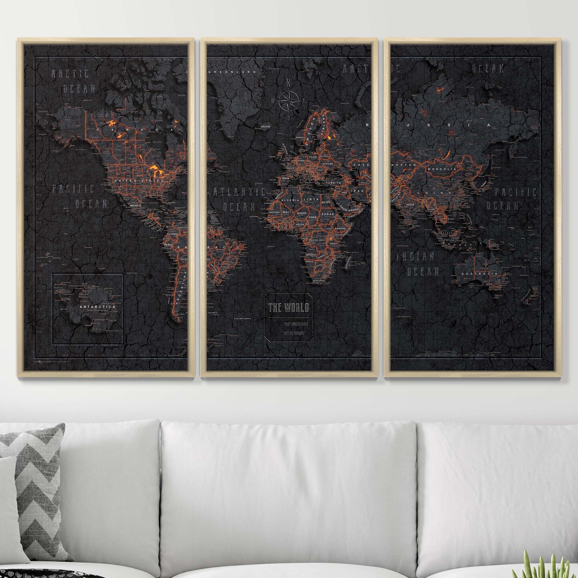 Push Pin World Map Pin Board - Obsidian Inferno - Pins Included! - Wander Together Outfitters