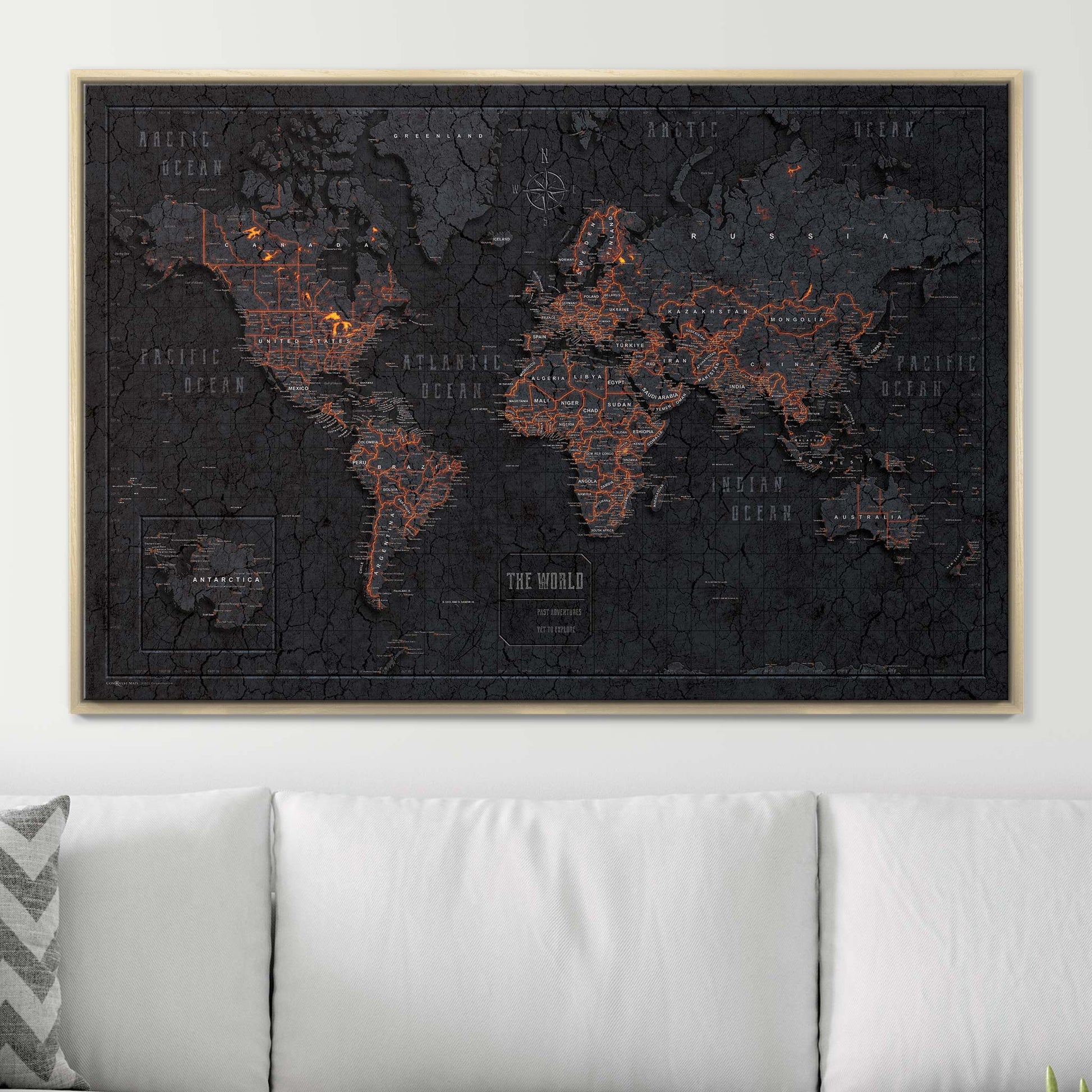 Push Pin World Map Pin Board - Obsidian Inferno - Pins Included! - Wander Together Outfitters