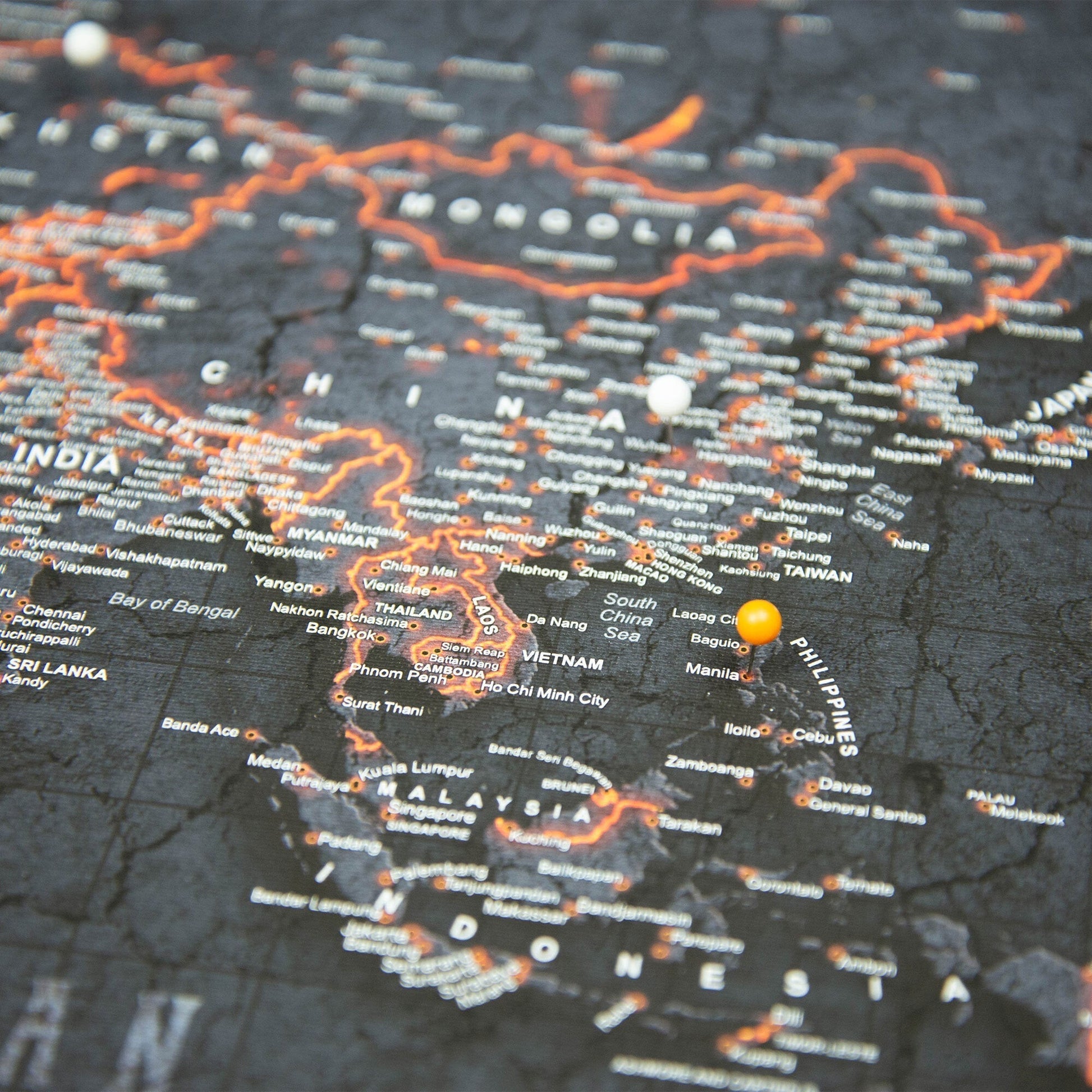 Push Pin World Map Pin Board - Obsidian Inferno - Pins Included! - Wander Together Outfitters