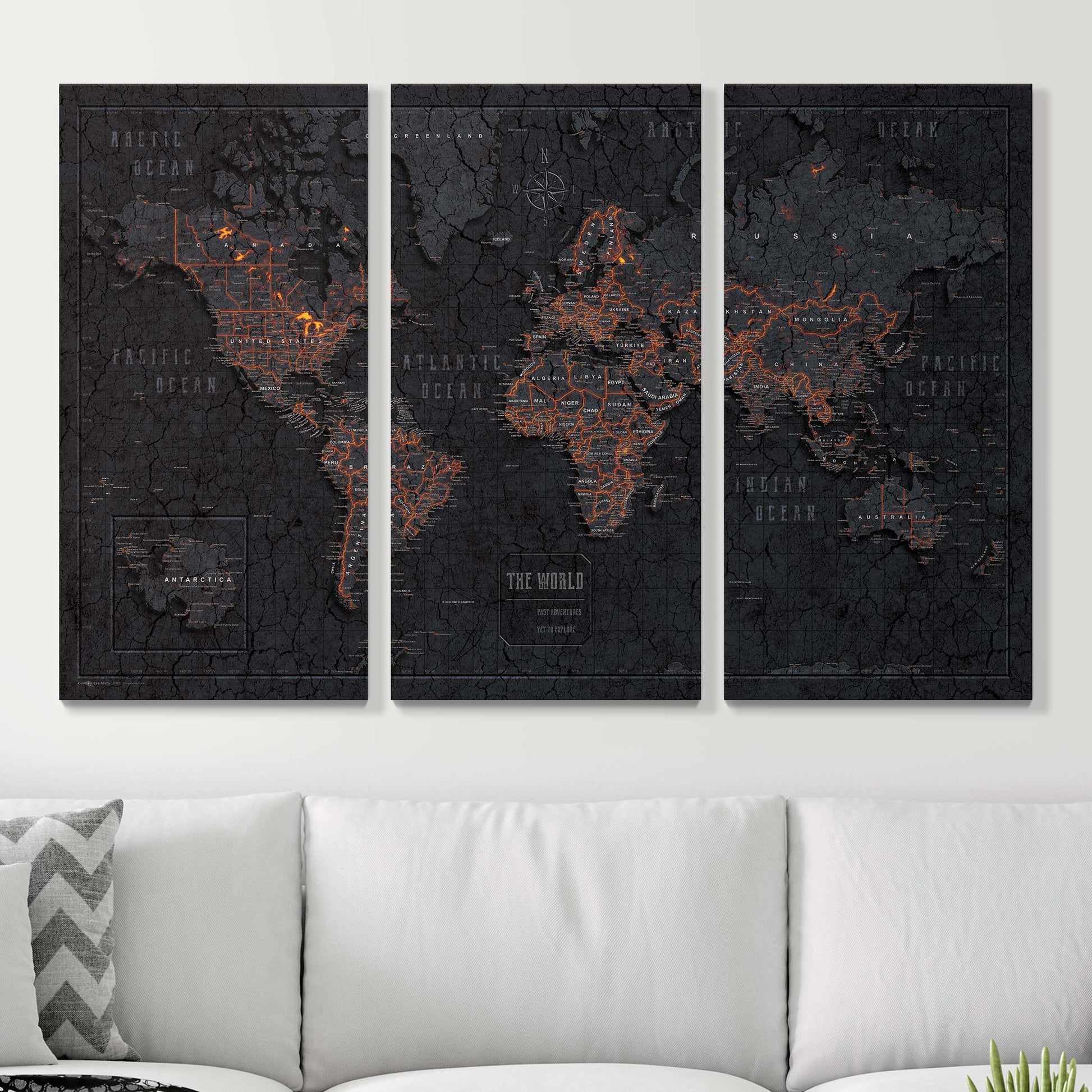 Push Pin World Map Pin Board - Obsidian Inferno - Pins Included! - Wander Together Outfitters