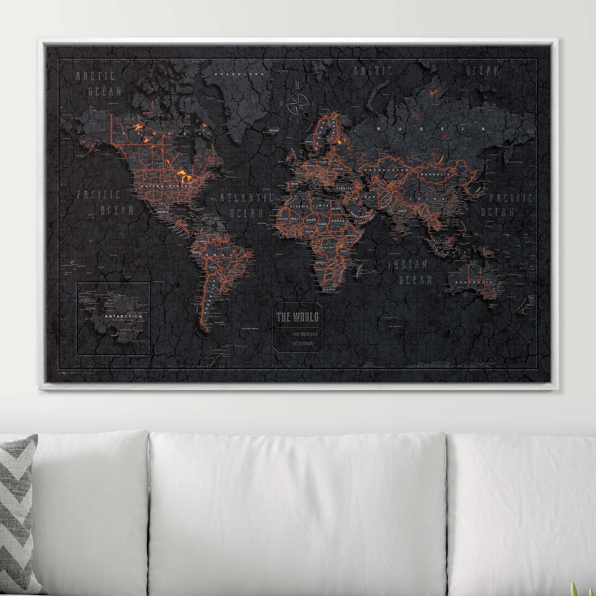 Push Pin World Map Pin Board - Obsidian Inferno - Pins Included! - Wander Together Outfitters