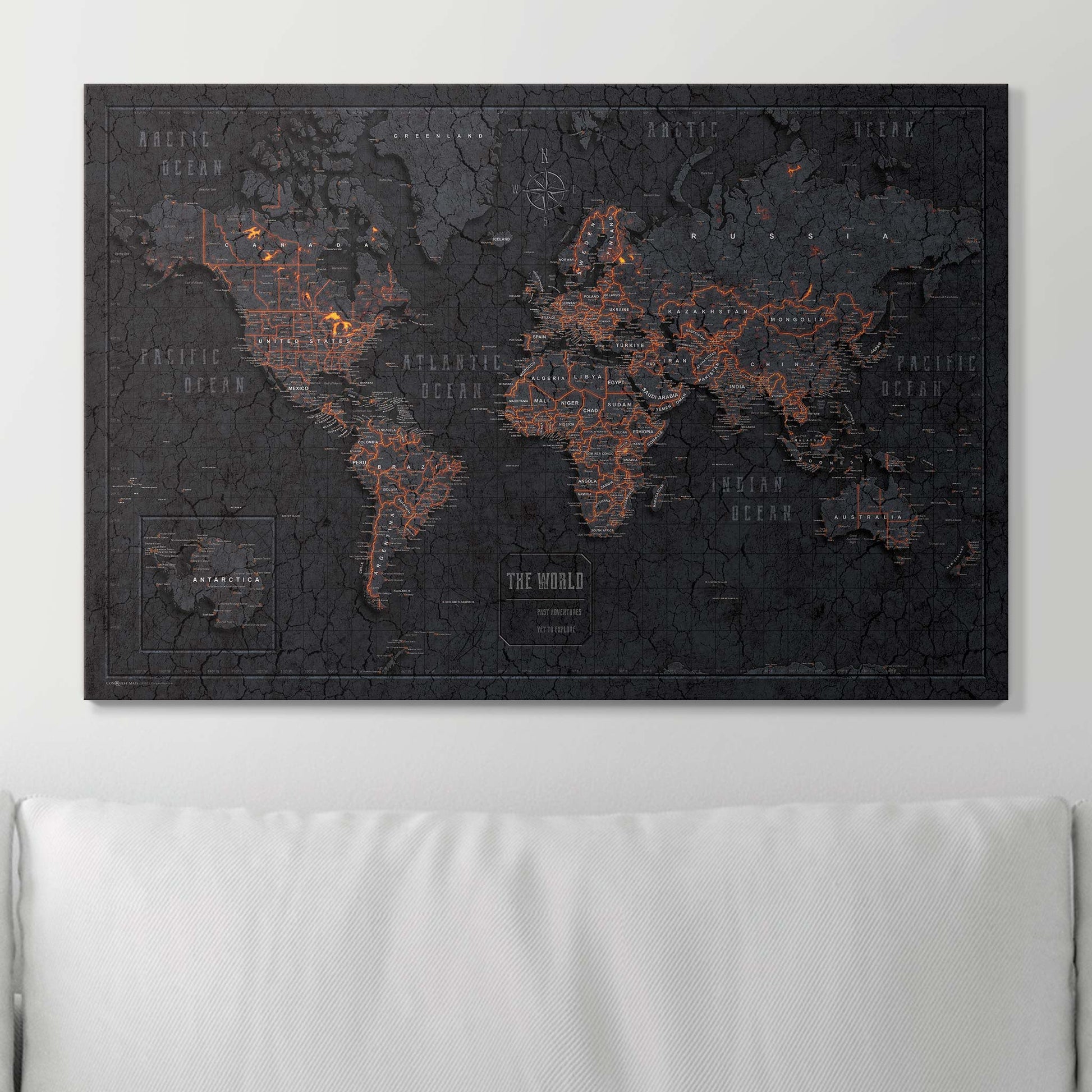 Push Pin World Map Pin Board - Obsidian Inferno - Pins Included! - Wander Together Outfitters