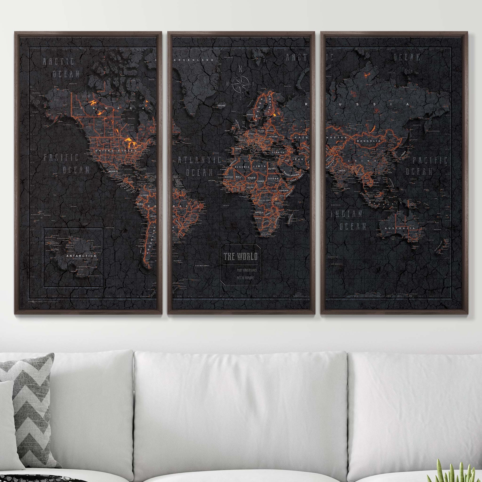 Push Pin World Map Pin Board - Obsidian Inferno - Pins Included! - Wander Together Outfitters
