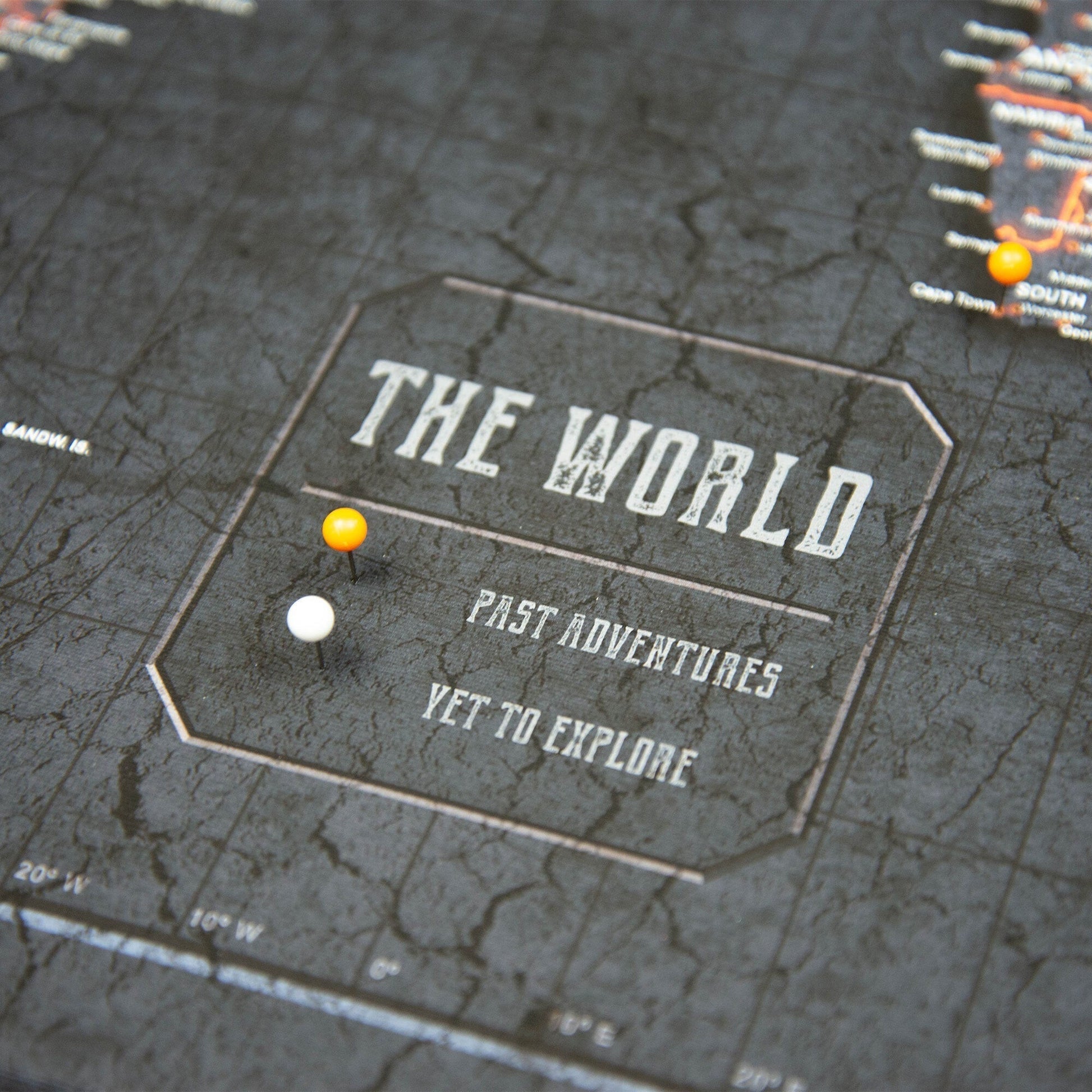 Push Pin World Map Pin Board - Obsidian Inferno - Pins Included! - Wander Together Outfitters