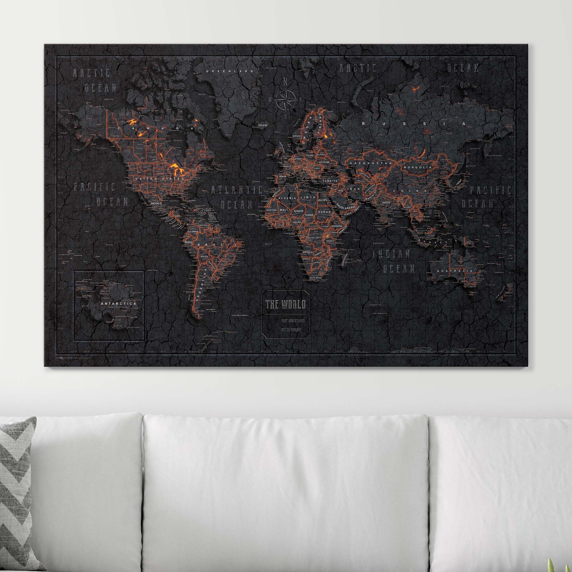 Push Pin World Map Pin Board - Obsidian Inferno - Pins Included! - Wander Together Outfitters