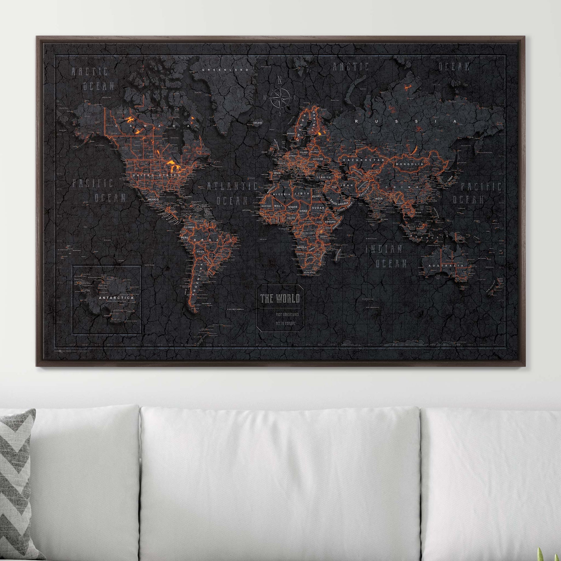 Push Pin World Map Pin Board - Obsidian Inferno - Pins Included! - Wander Together Outfitters