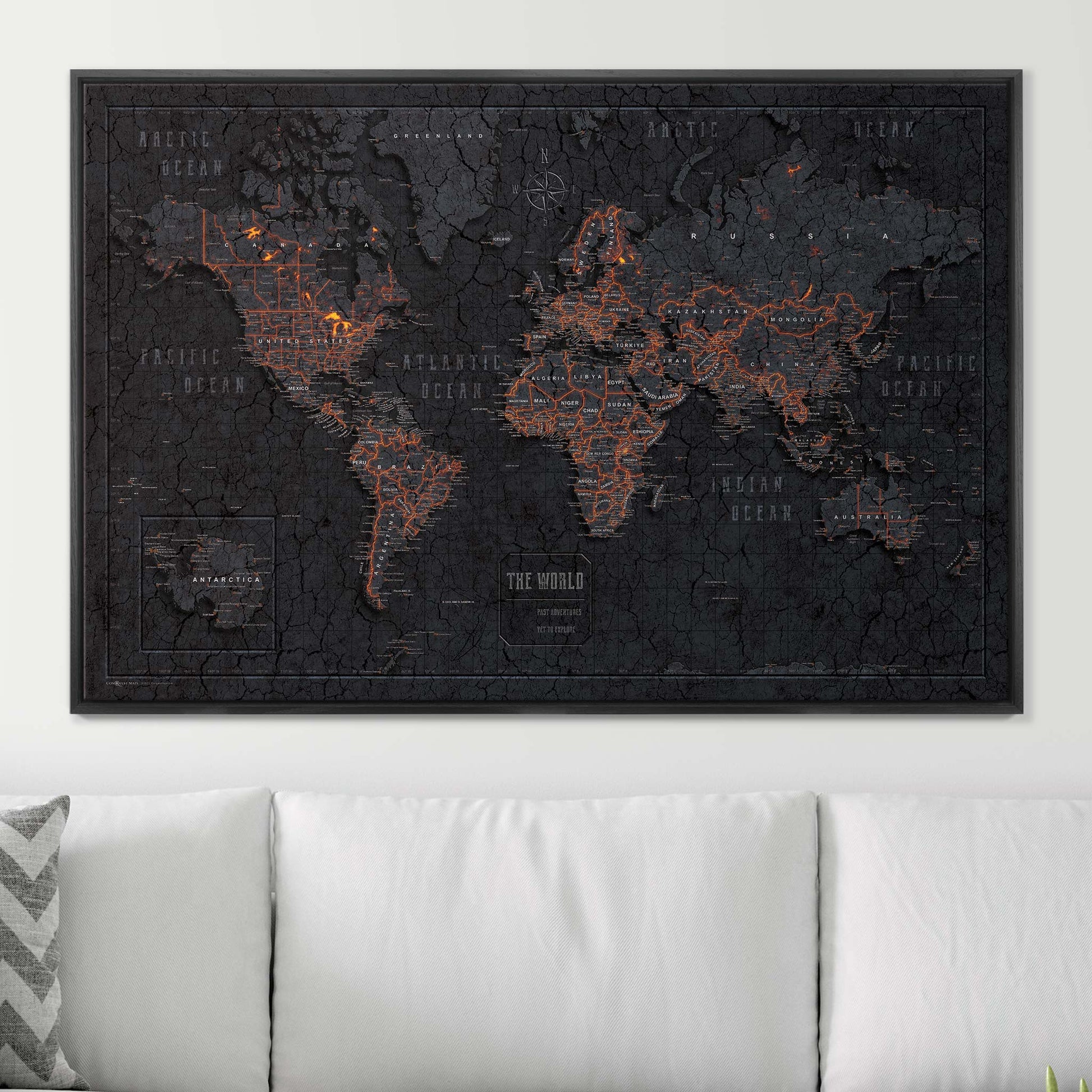 Push Pin World Map Pin Board - Obsidian Inferno - Pins Included! - Wander Together Outfitters
