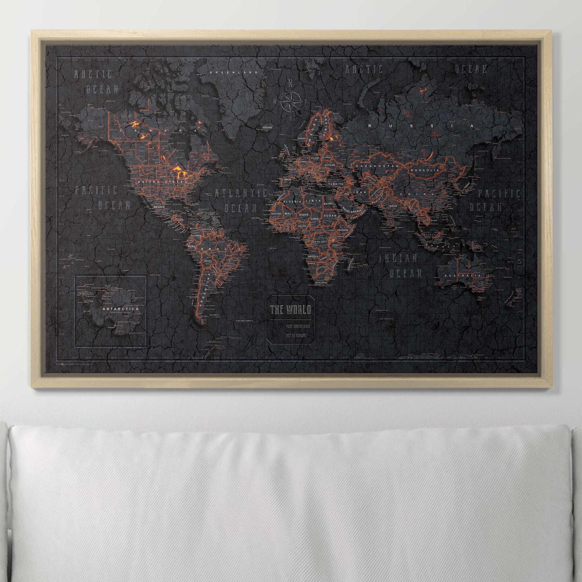 Push Pin World Map Pin Board - Obsidian Inferno - Pins Included! - Wander Together Outfitters