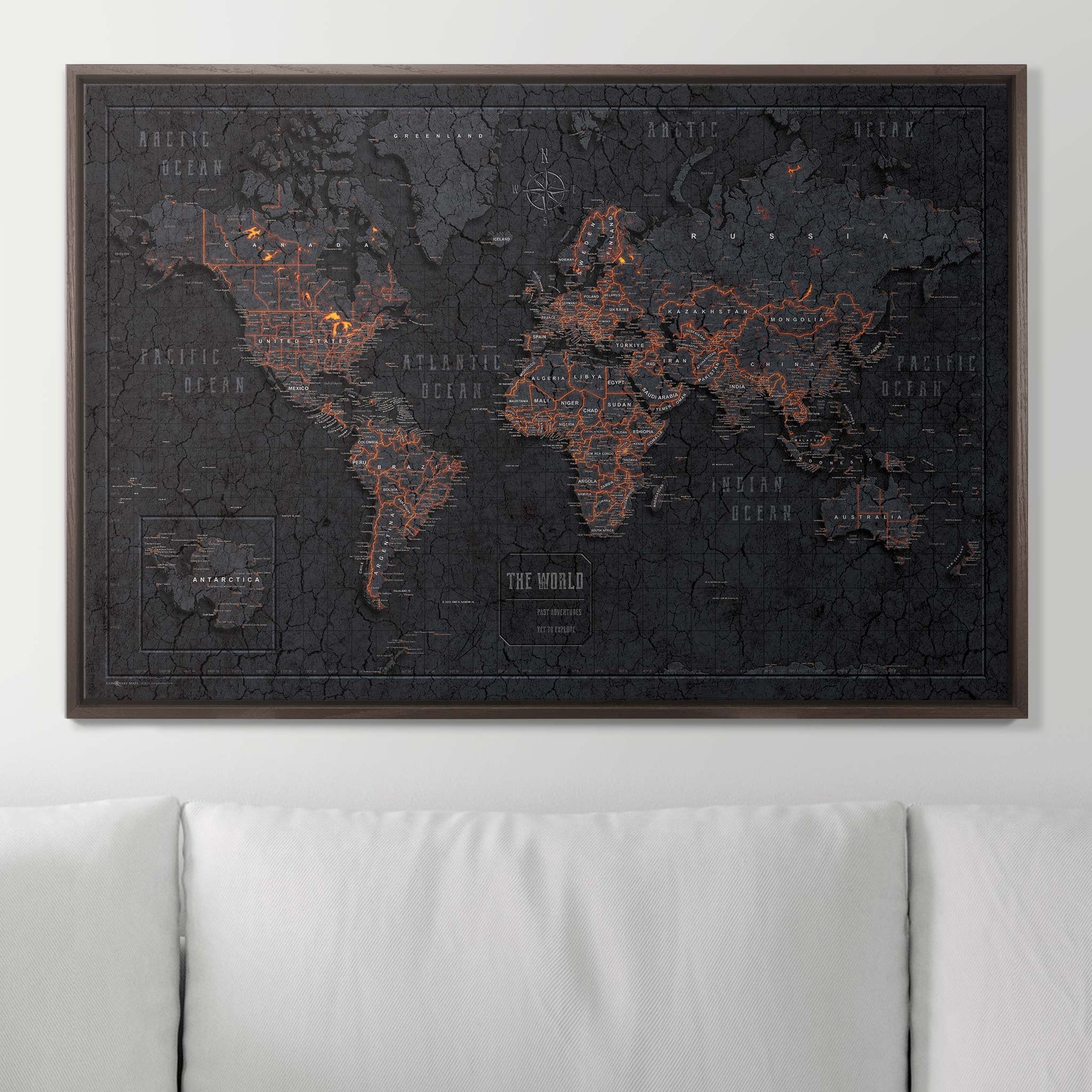 Push Pin World Map Pin Board - Obsidian Inferno - Pins Included! - Wander Together Outfitters