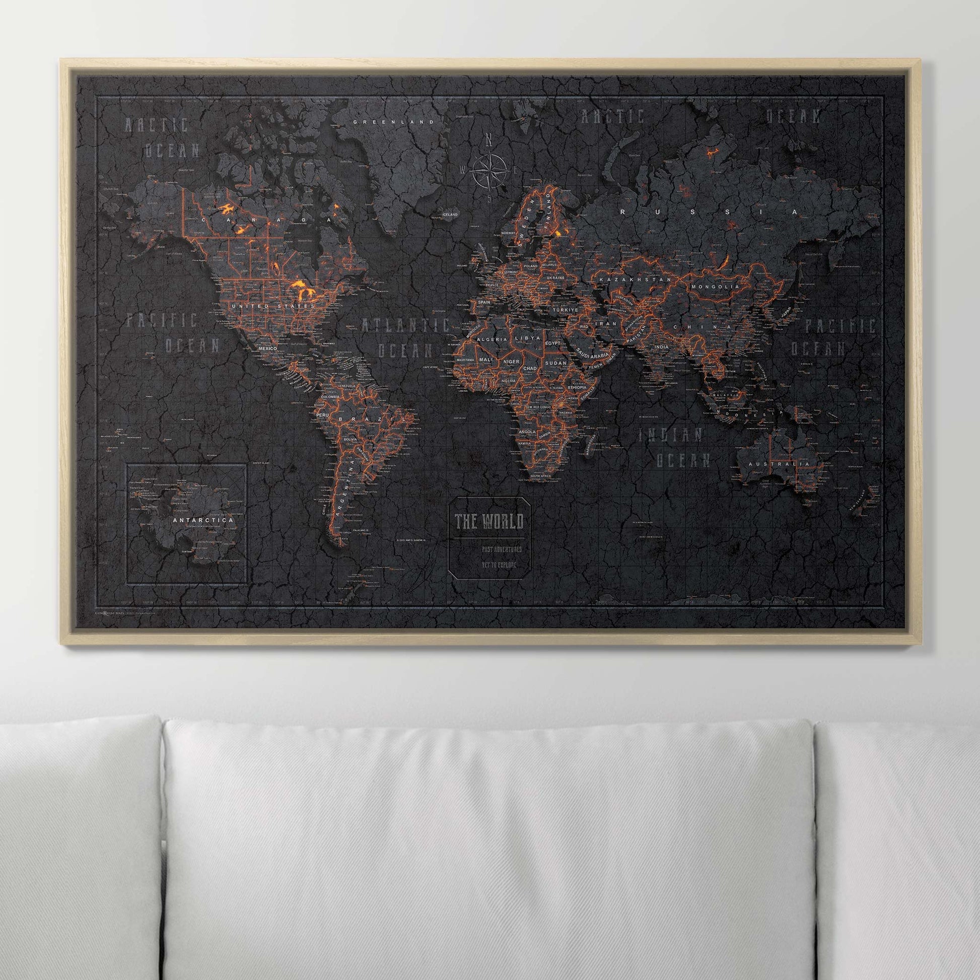 Push Pin World Map Pin Board - Obsidian Inferno - Pins Included! - Wander Together Outfitters