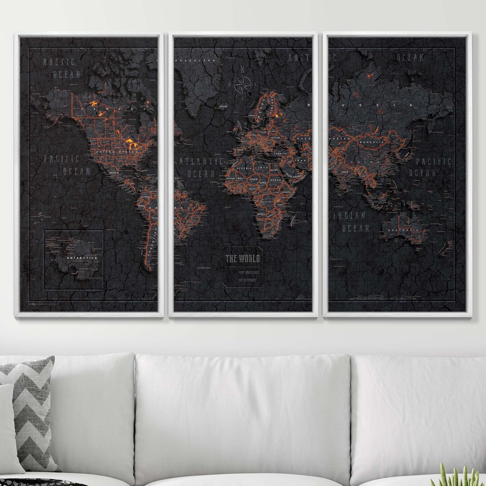 Push Pin World Map Pin Board - Obsidian Inferno - Pins Included! - Wander Together Outfitters
