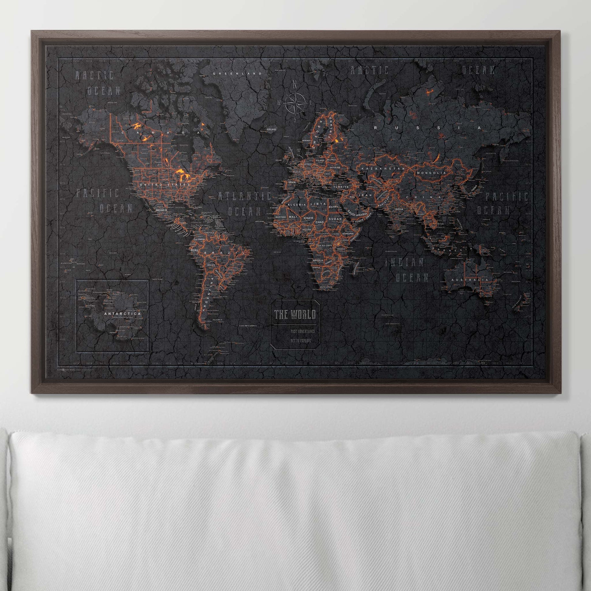 Push Pin World Map Pin Board - Obsidian Inferno - Pins Included! - Wander Together Outfitters