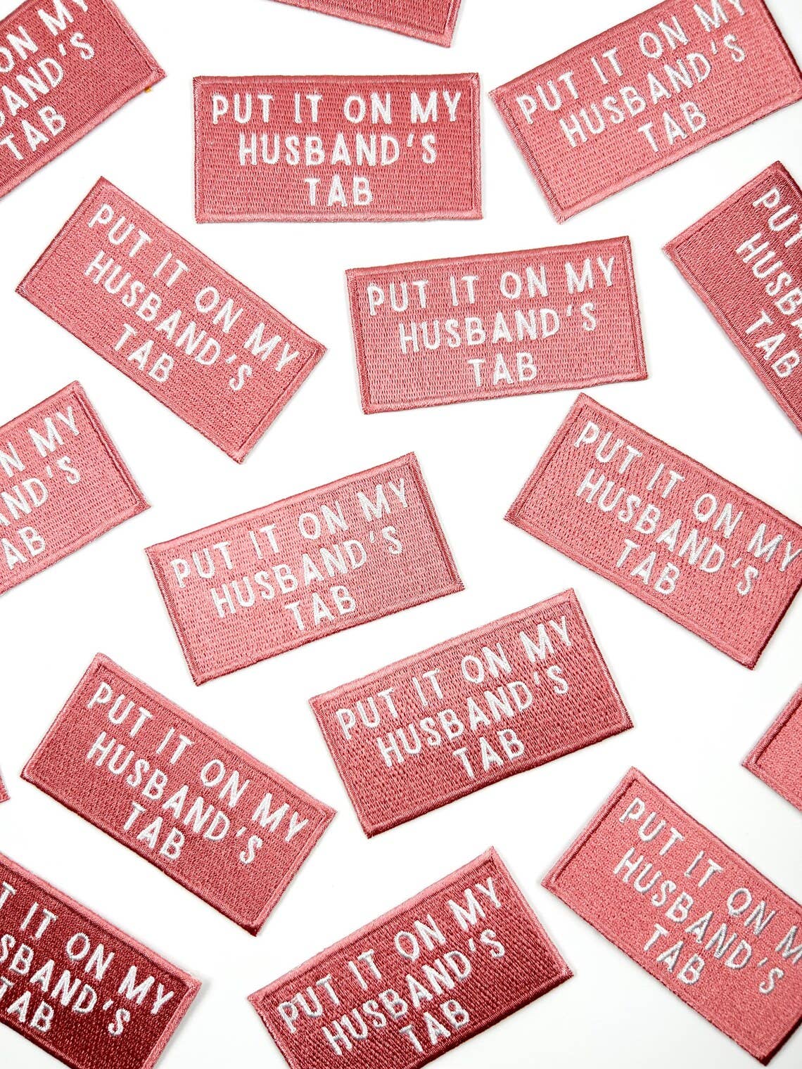 "Put It On My Husband's Tab" Iron - On Patch (Beige or Pink) - Wander Together Outfitters