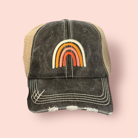 Rainbow Embroidered Distressed Vintage Cap - Wander Together Outfitters