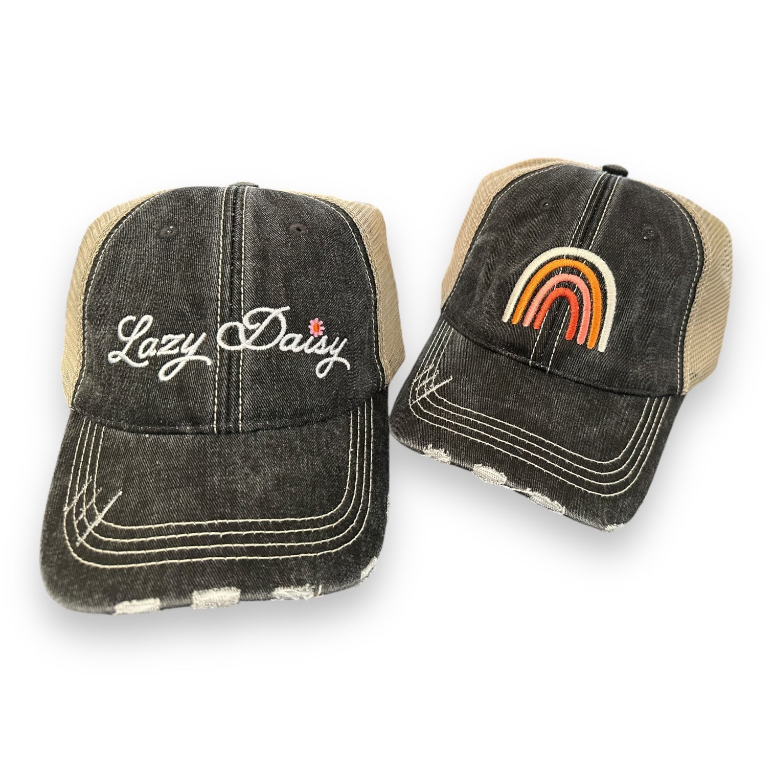 Rainbow Embroidered Distressed Vintage Cap - Wander Together Outfitters