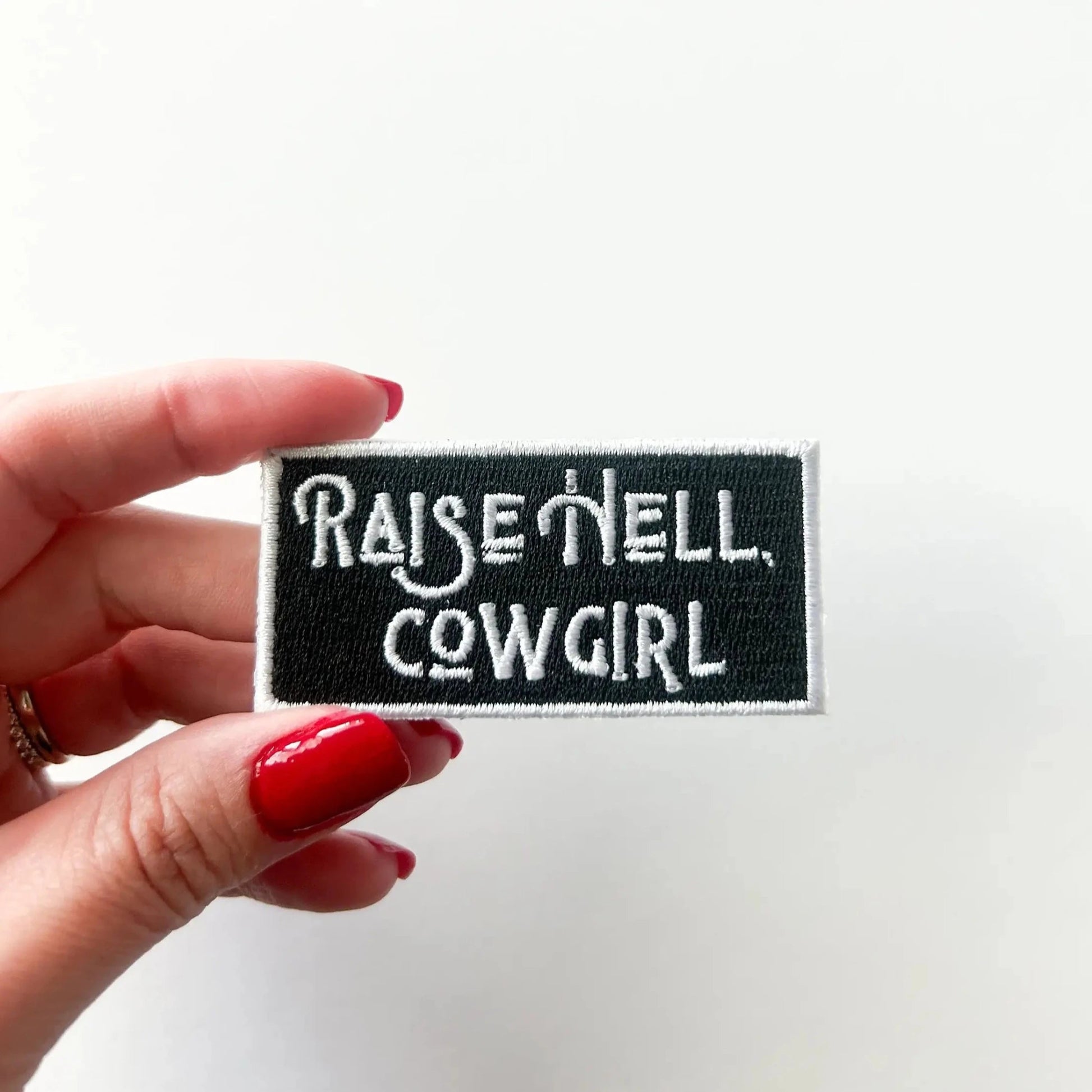 "Raise Hell Cowgirl" Patch Embroidered Iron - On Patch (Black) - Wander Together Outfitters