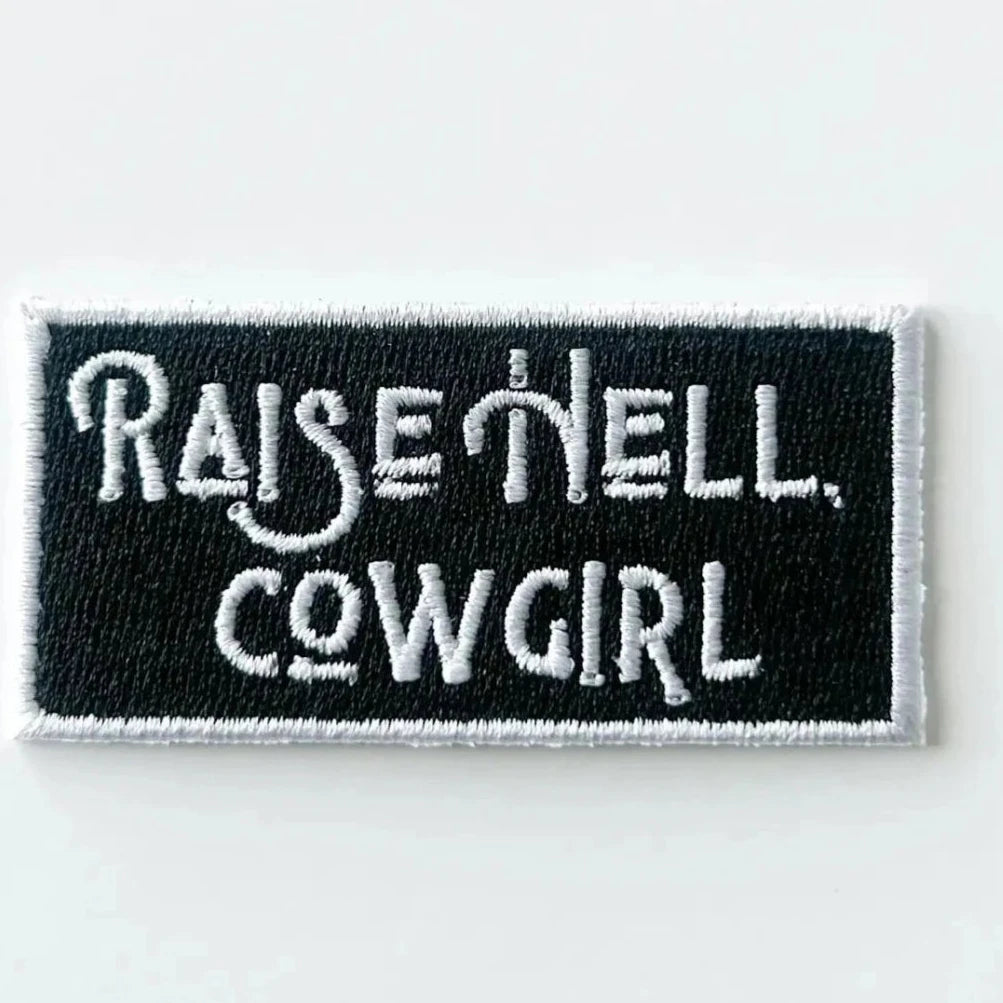 "Raise Hell Cowgirl" Patch Embroidered Iron - On Patch (Black) - Wander Together Outfitters
