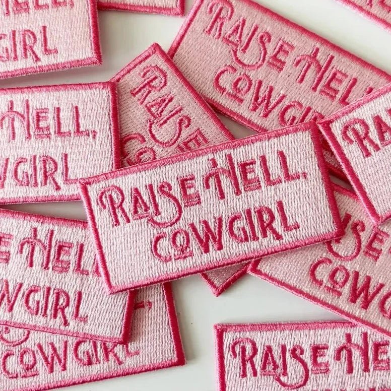 "Raise Hell Cowgirl" Patch Embroidered Iron - On Patch (Pink) - Wander Together Outfitters