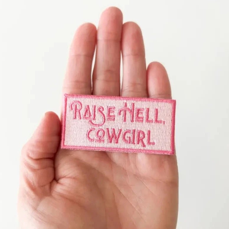 "Raise Hell Cowgirl" Patch Embroidered Iron - On Patch (Pink) - Wander Together Outfitters