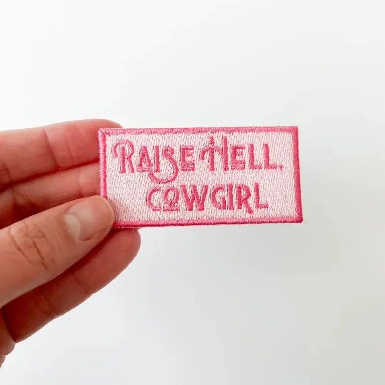 "Raise Hell Cowgirl" Patch Embroidered Iron - On Patch (Pink) - Wander Together Outfitters