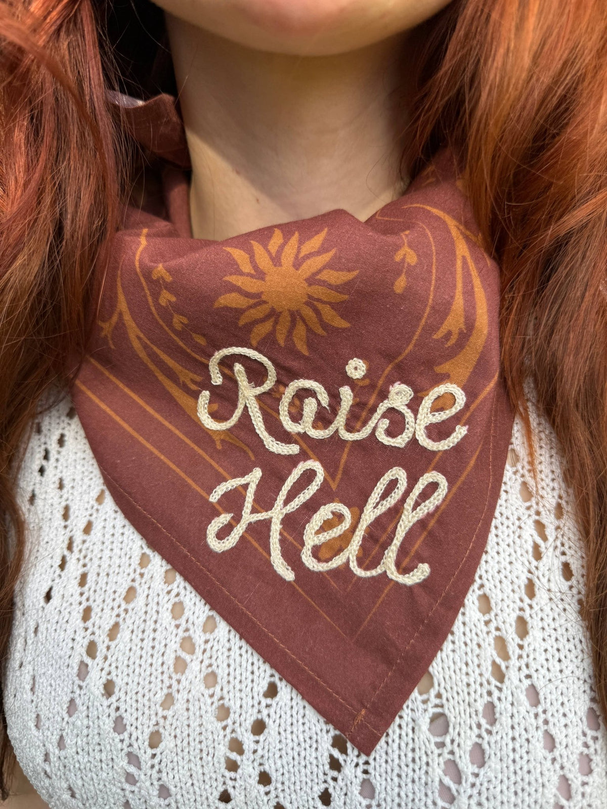 "Raise Hell" Hand Embroidered Bandana - Wander Together Outfitters