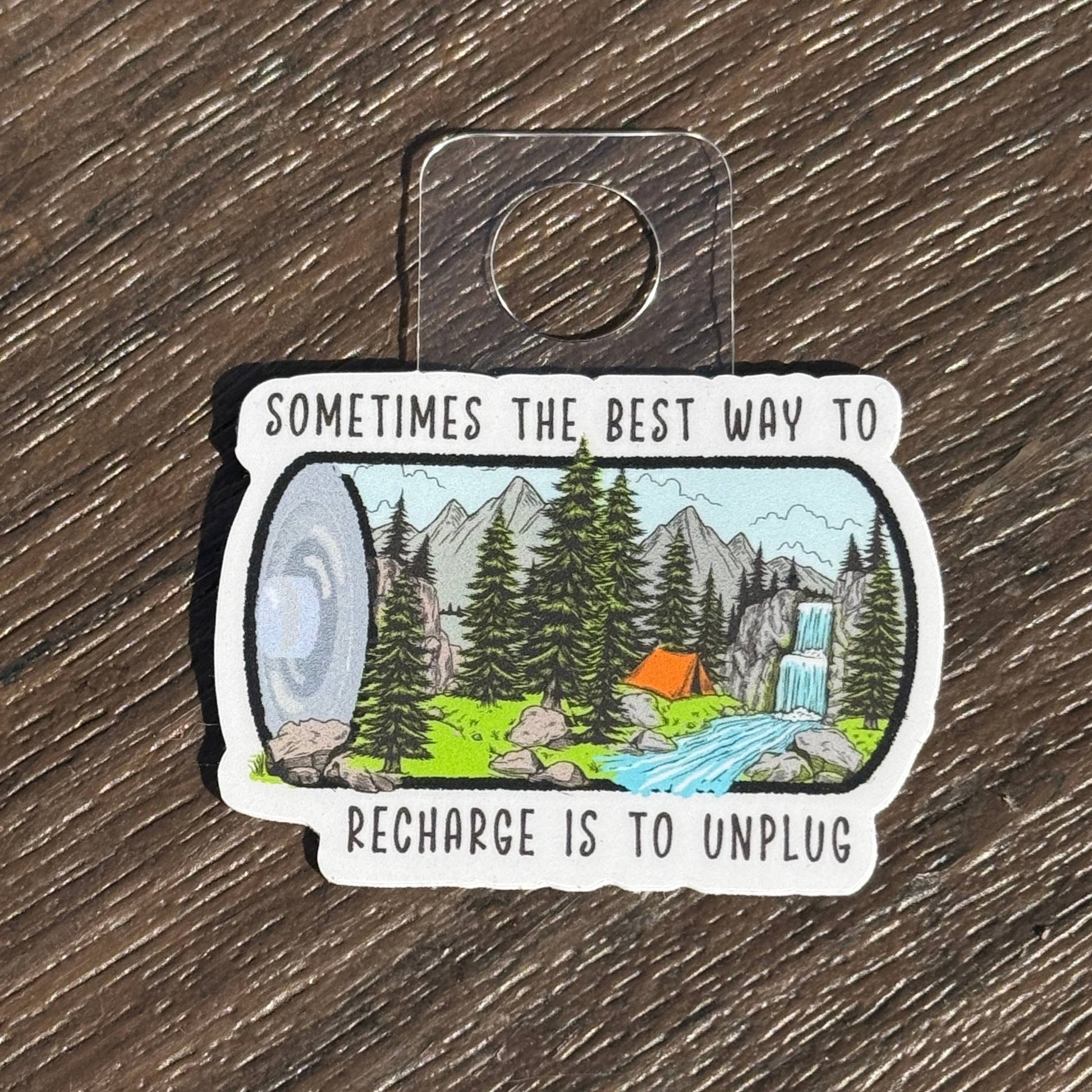 "Recharge Your Battery " Camping At A Waterfall Vinyl Sticker - Wander Together Outfitters