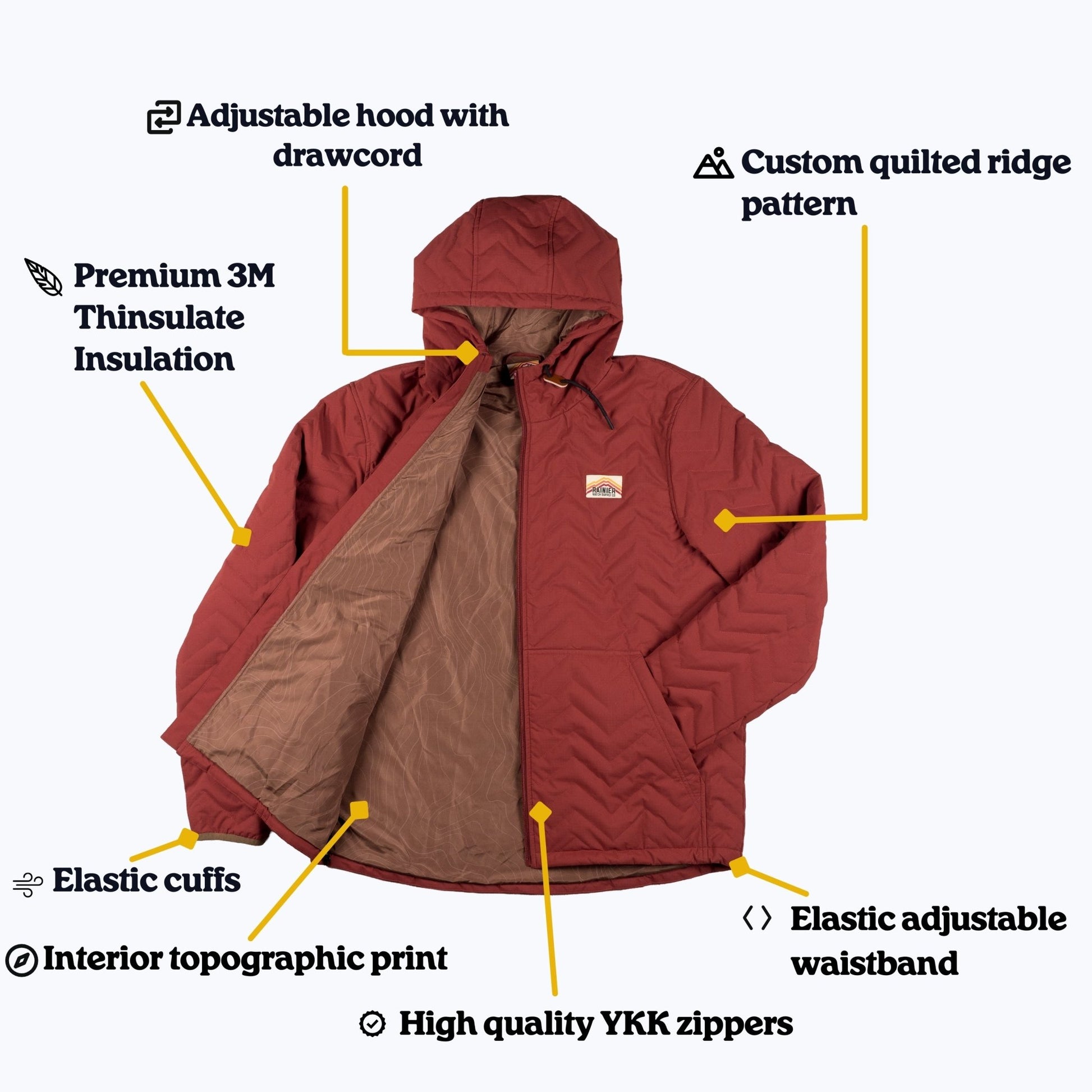 Ridgeline Puffer Quilted Hooded Jacket – Red - Wander Together Outfitters