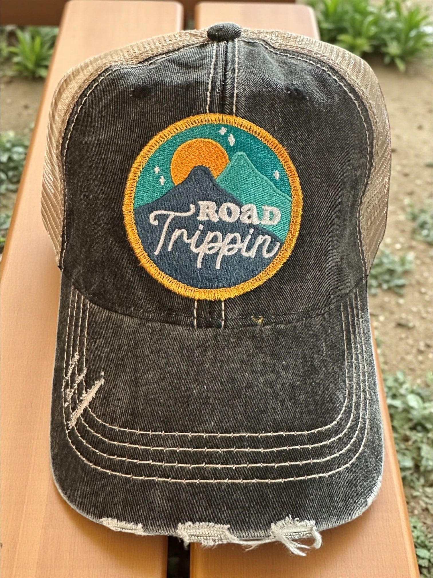 "Road Trippin" Distressed Unisex Cap (Black or Teal) - Wander Together Outfitters