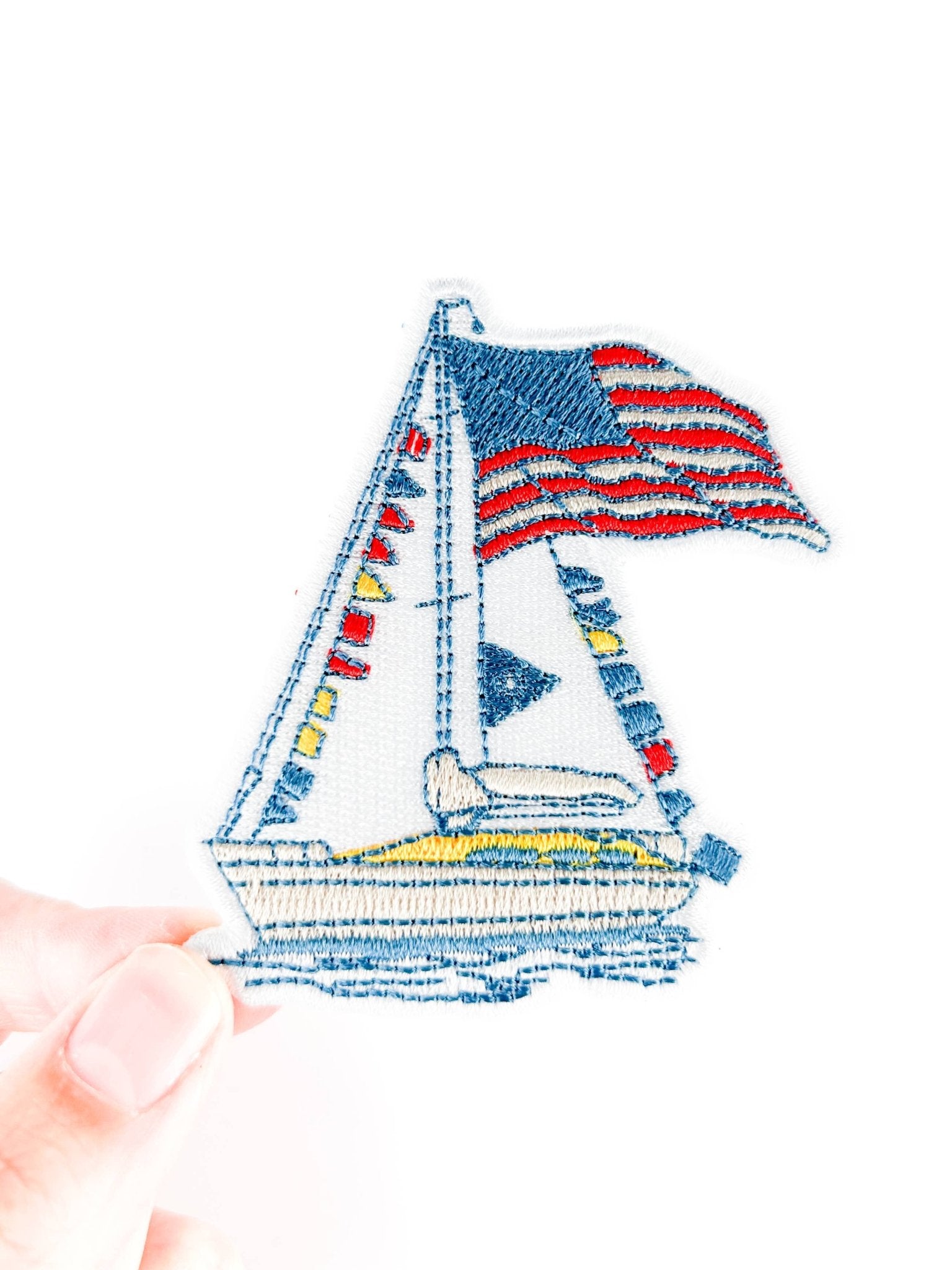 Sailboat American Flag Iron On Patch - Wander Together Outfitters