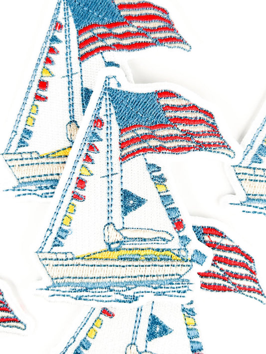 Sailboat American Flag Iron On Patch - Wander Together Outfitters