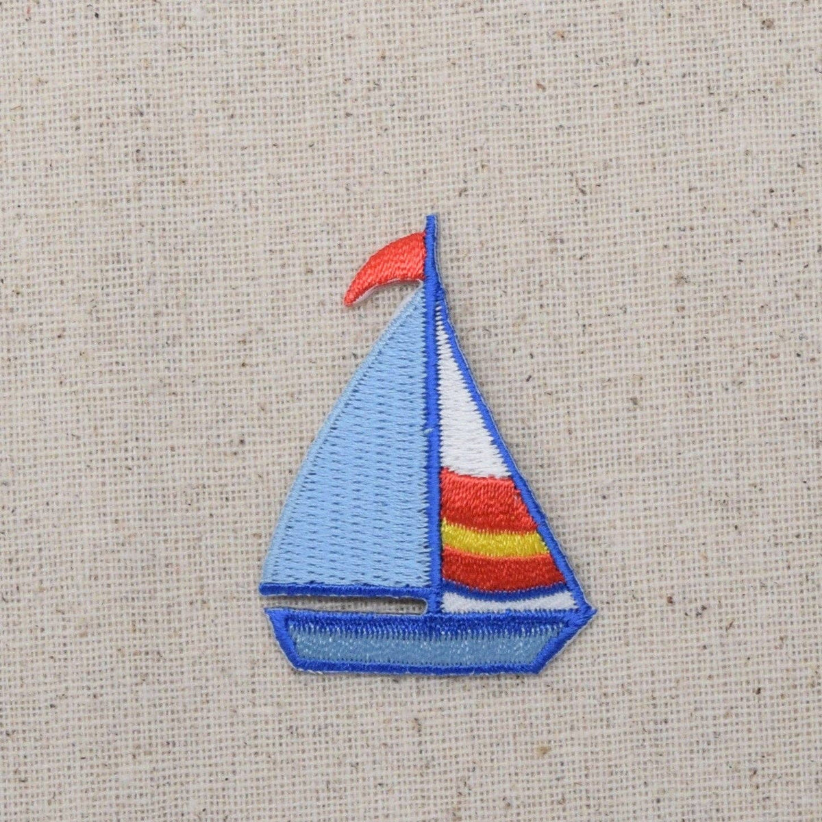 Sailboat Blue, White, Yellow and Red Iron On Appliqué Patch - Wander Together Outfitters
