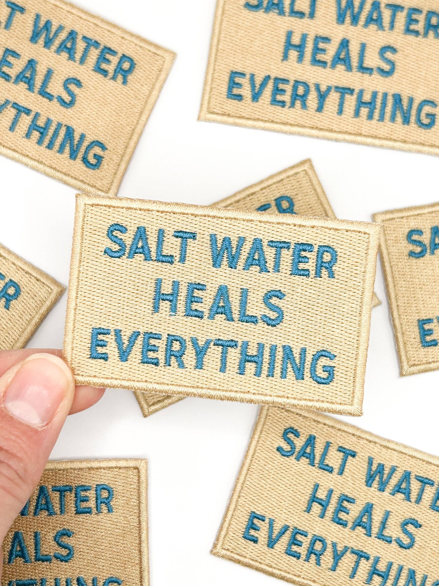 “Salt Water Heals Everything” Embroidered Iron On Patch Coastal - Wander Together Outfitters