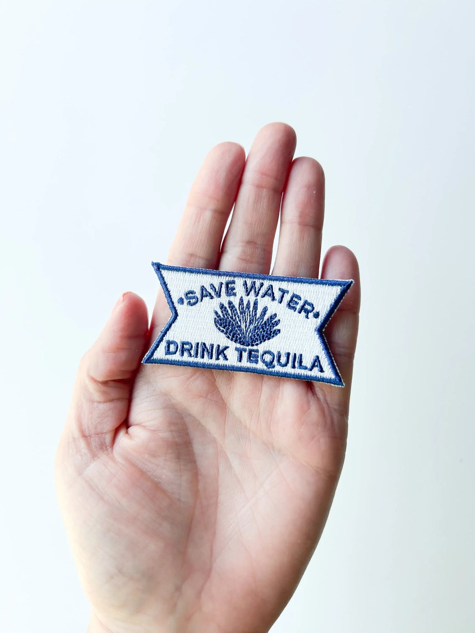 “Save Water Drink Tequila" Blue and White Iron - On Patch - Wander Together Outfitters
