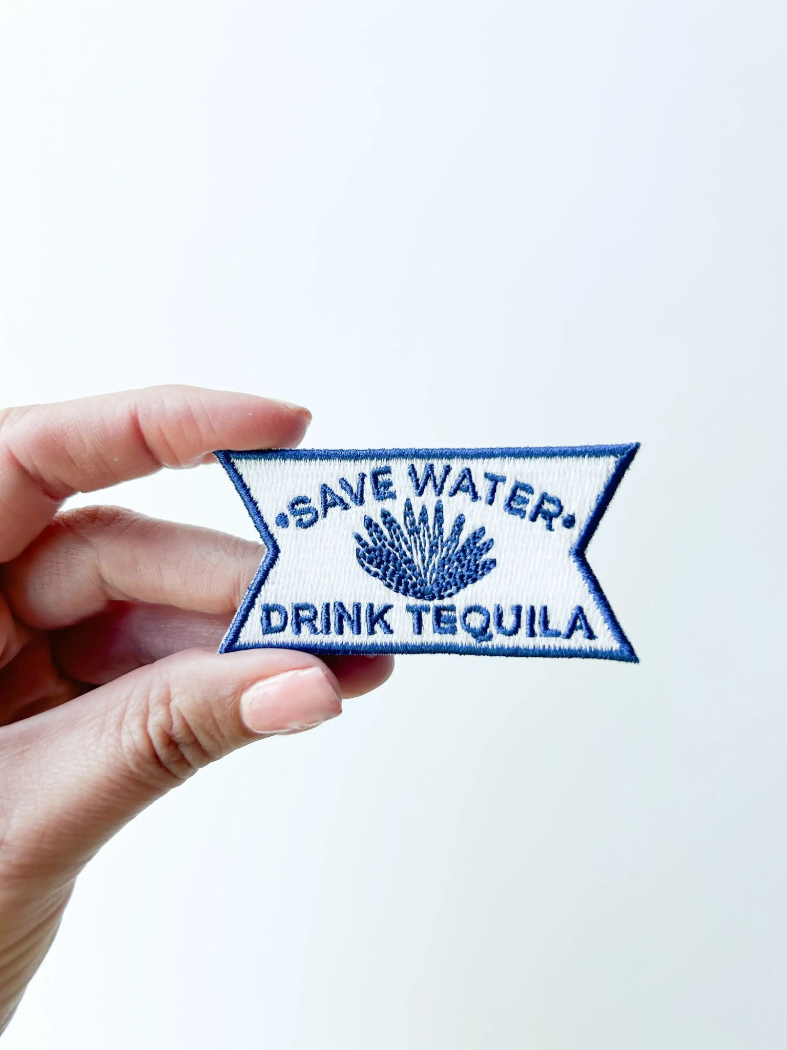 “Save Water Drink Tequila" Blue and White Iron - On Patch - Wander Together Outfitters