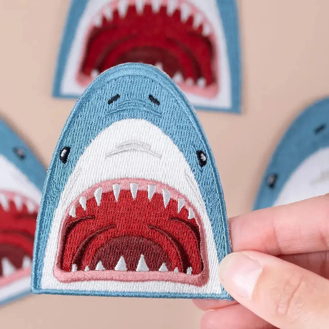 Shark Face Embroidered Iron - On Patch - Wander Together Outfitters