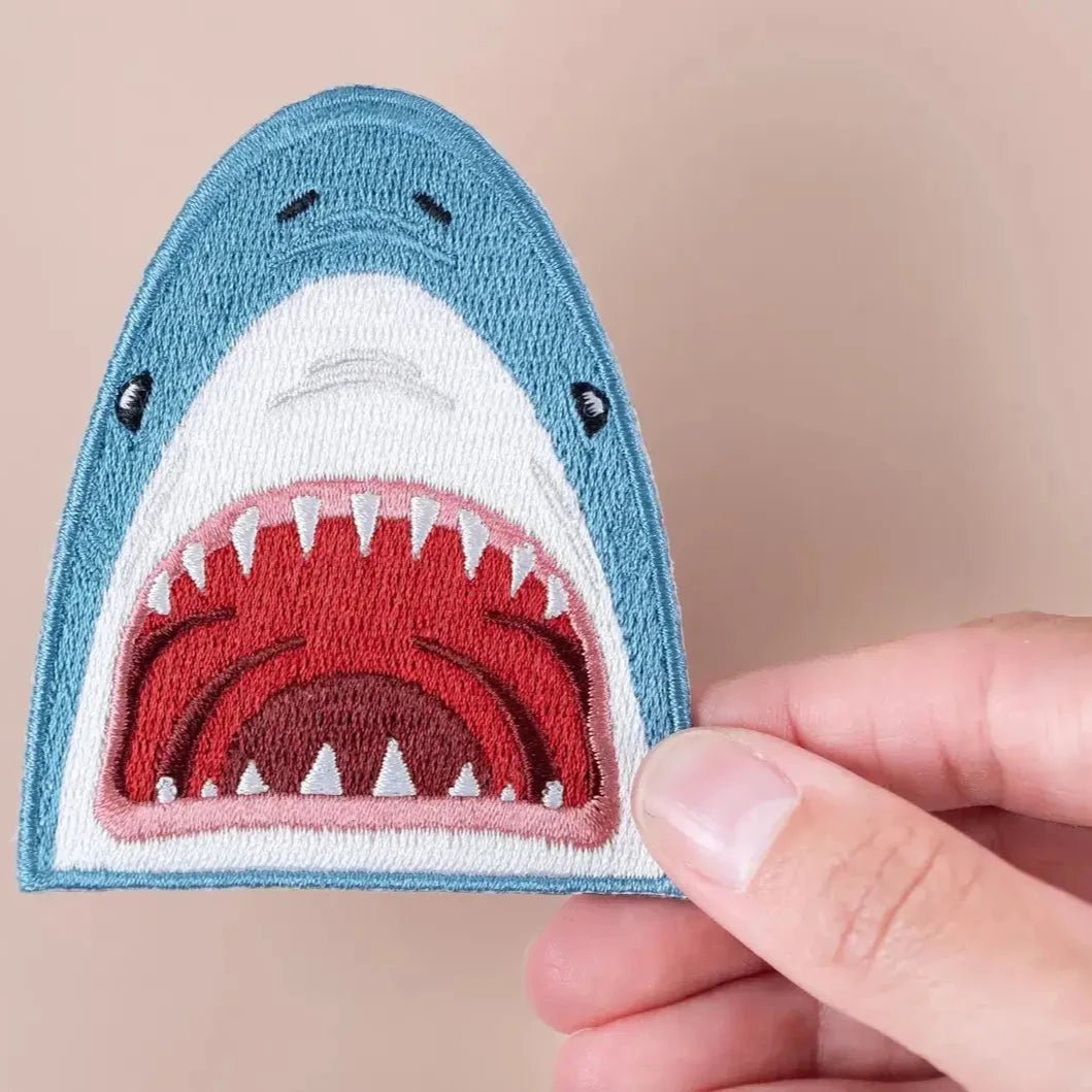 Shark Face Embroidered Iron - On Patch - Wander Together Outfitters